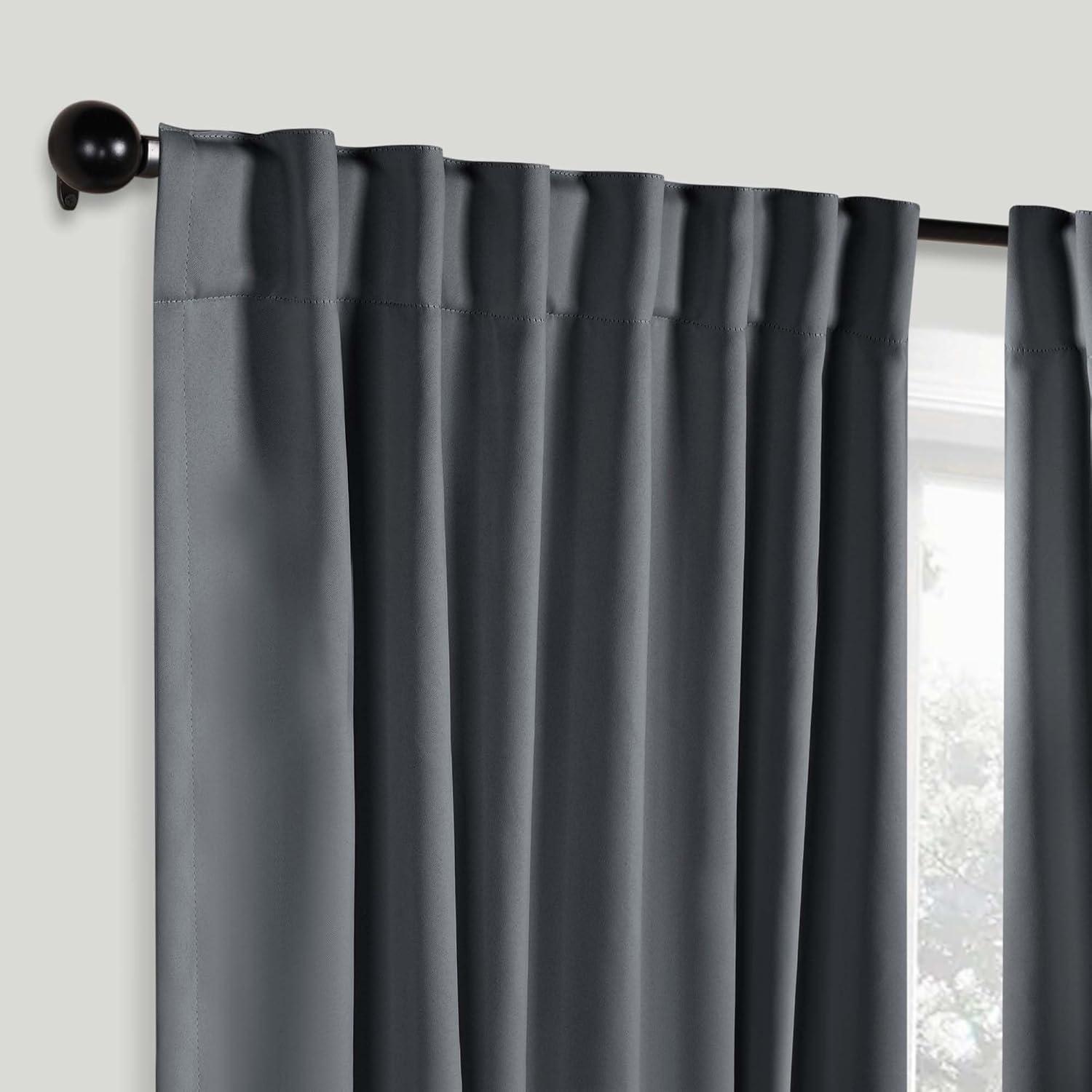 Gray 63" Polyester Blackout Back Tab Curtains, Set of 2