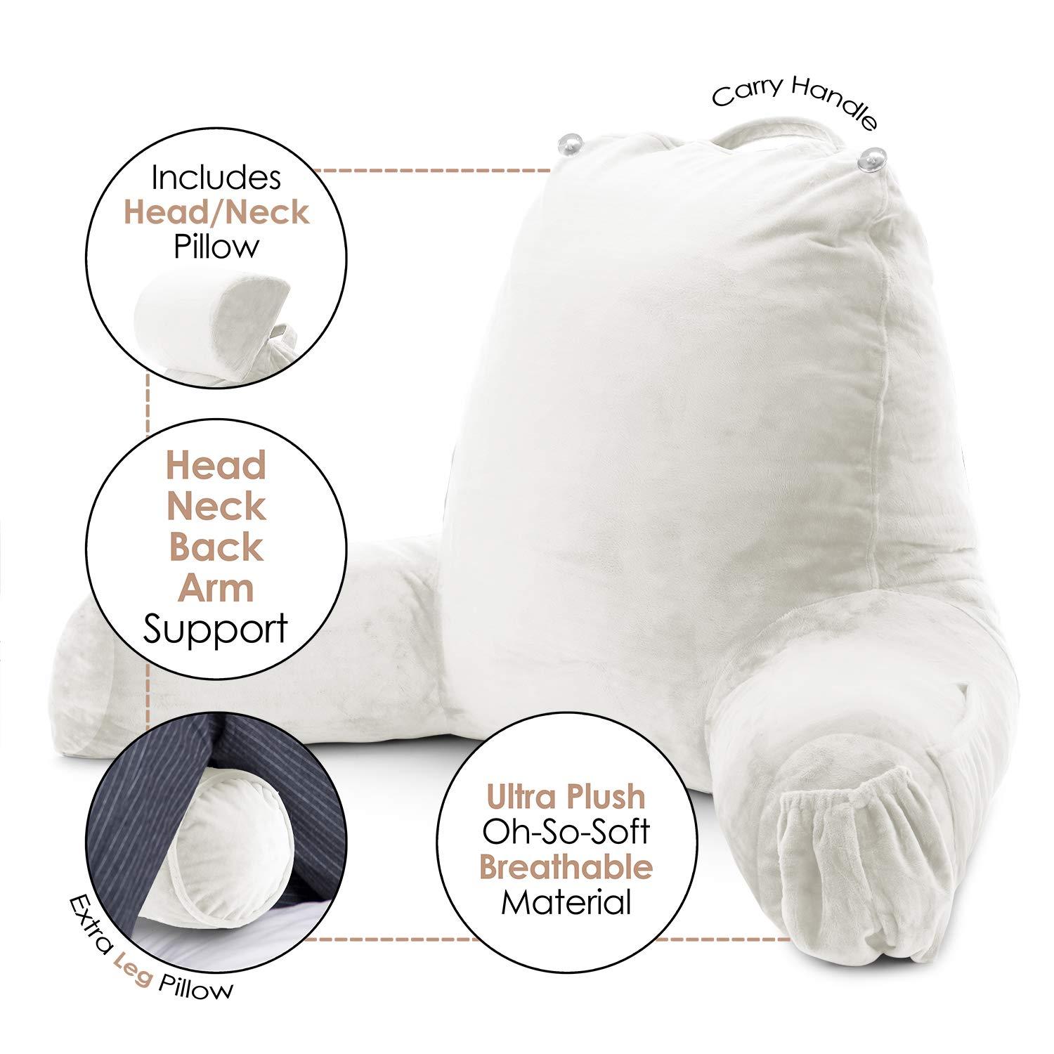 Nestl Reading Pillow with Shredded Memory Foam Includes 2 Neck and Lumber Support Pillows, Designed for Sitting Up in Bed and Couch, Back and Arms Adjustable Support for Adult & Teens, Red