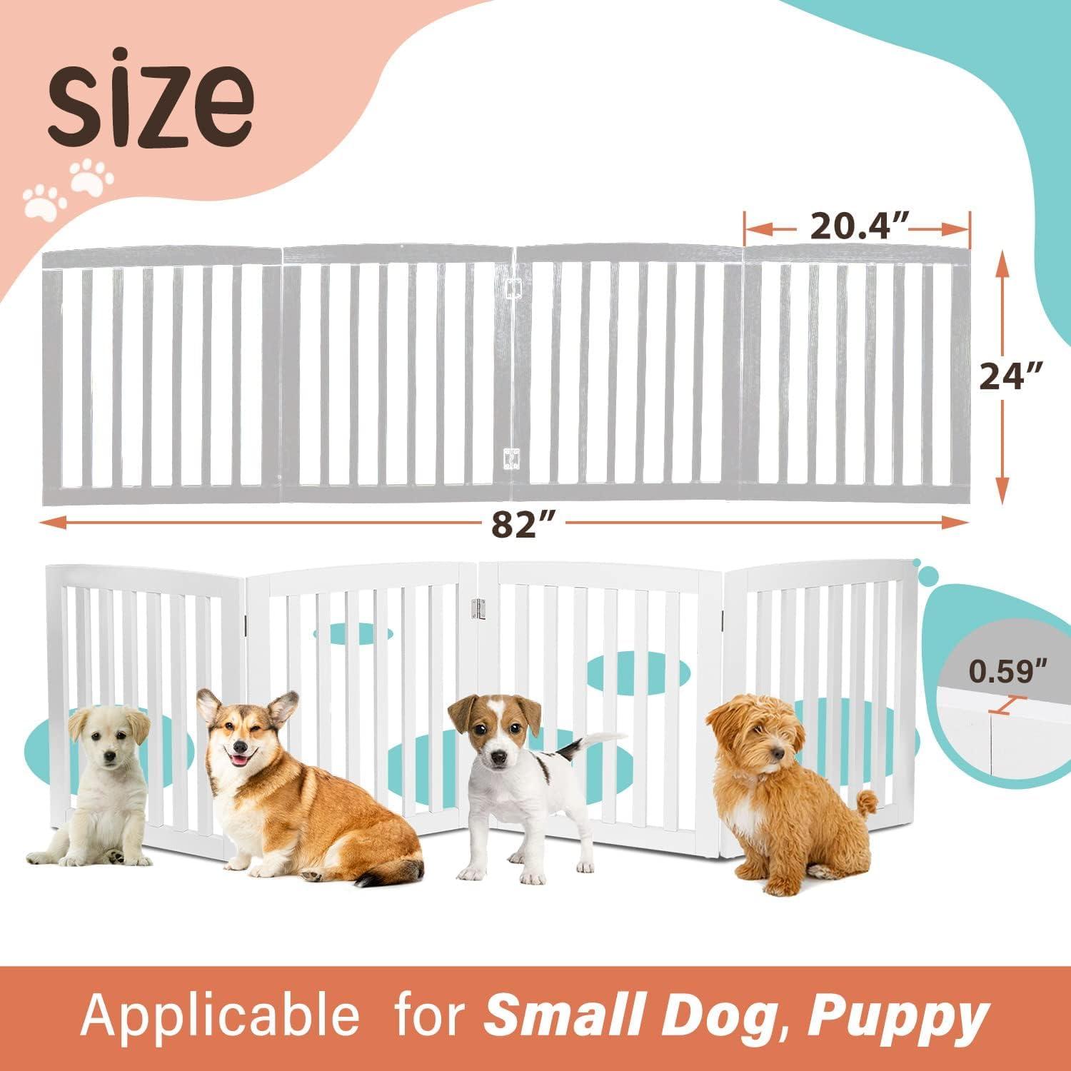Dog Gate Pet Gate Indoor for Stairs Doorways 82x24 Inch 4 Panels Dog Fence Extra Wide Wooden