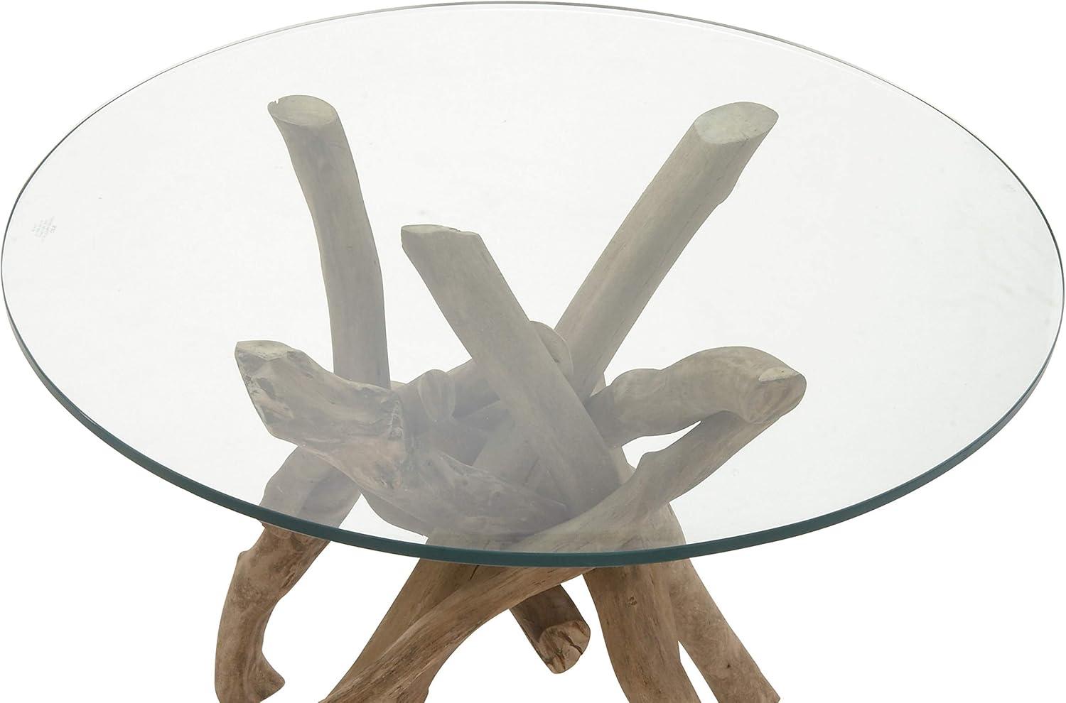 Log and Glass Round Accent Table Tan - Olivia & May: Handmade, No Assembly, Indoor Use