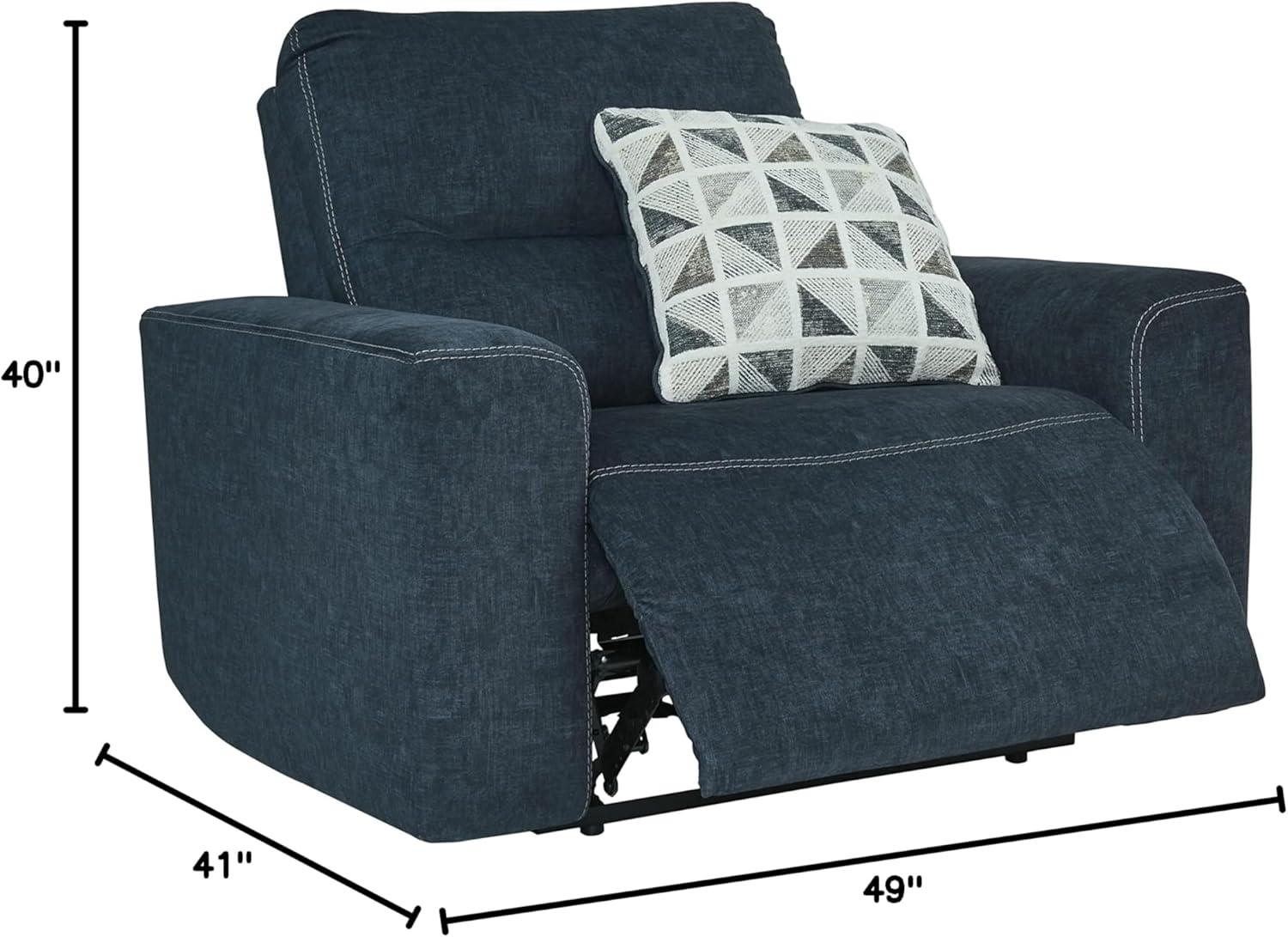 Contemporary Velvet Blue Oversized Recliner with Geometric Pillow