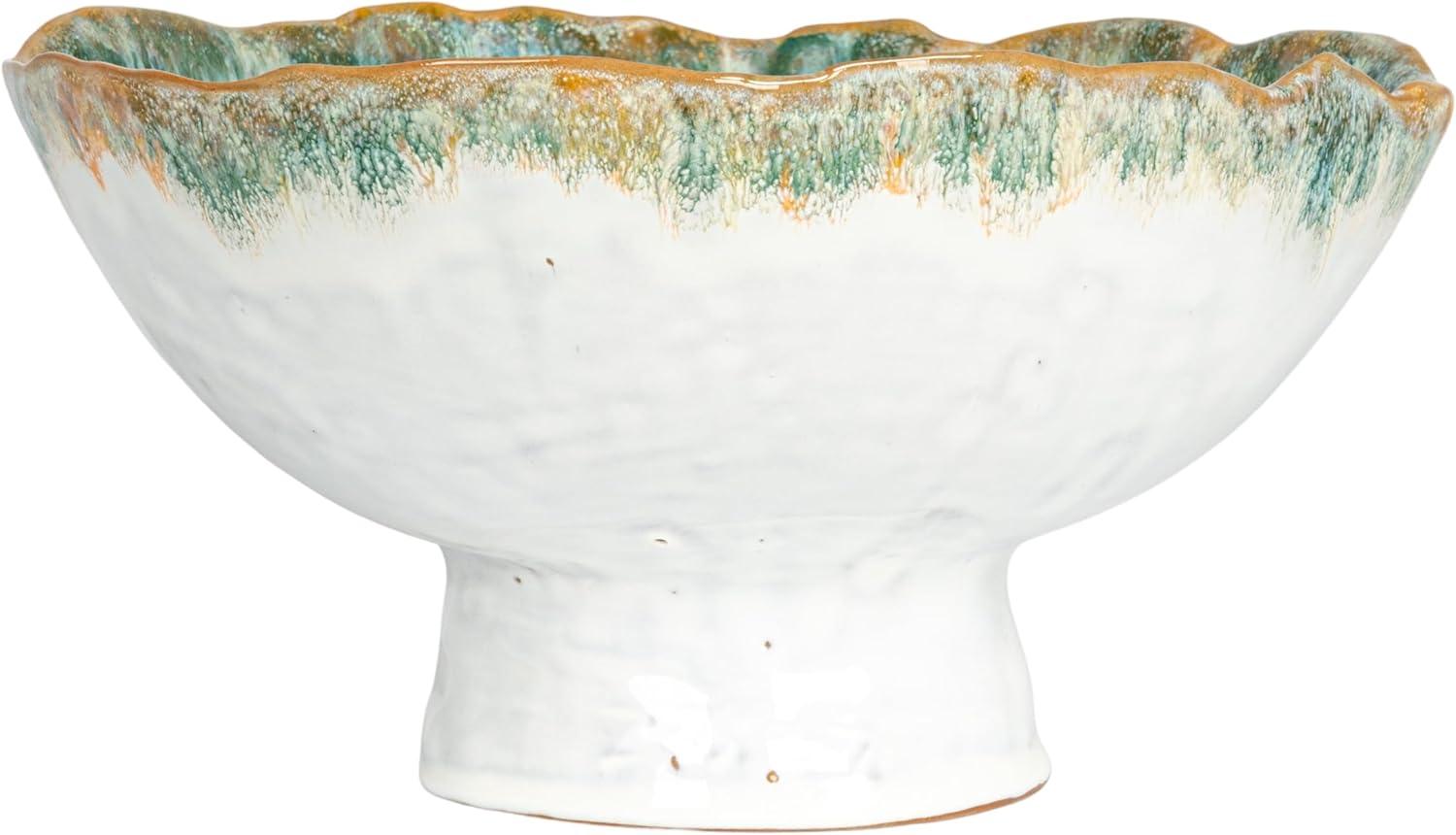 Green and Brown Speckled Stoneware Bowl with Stand