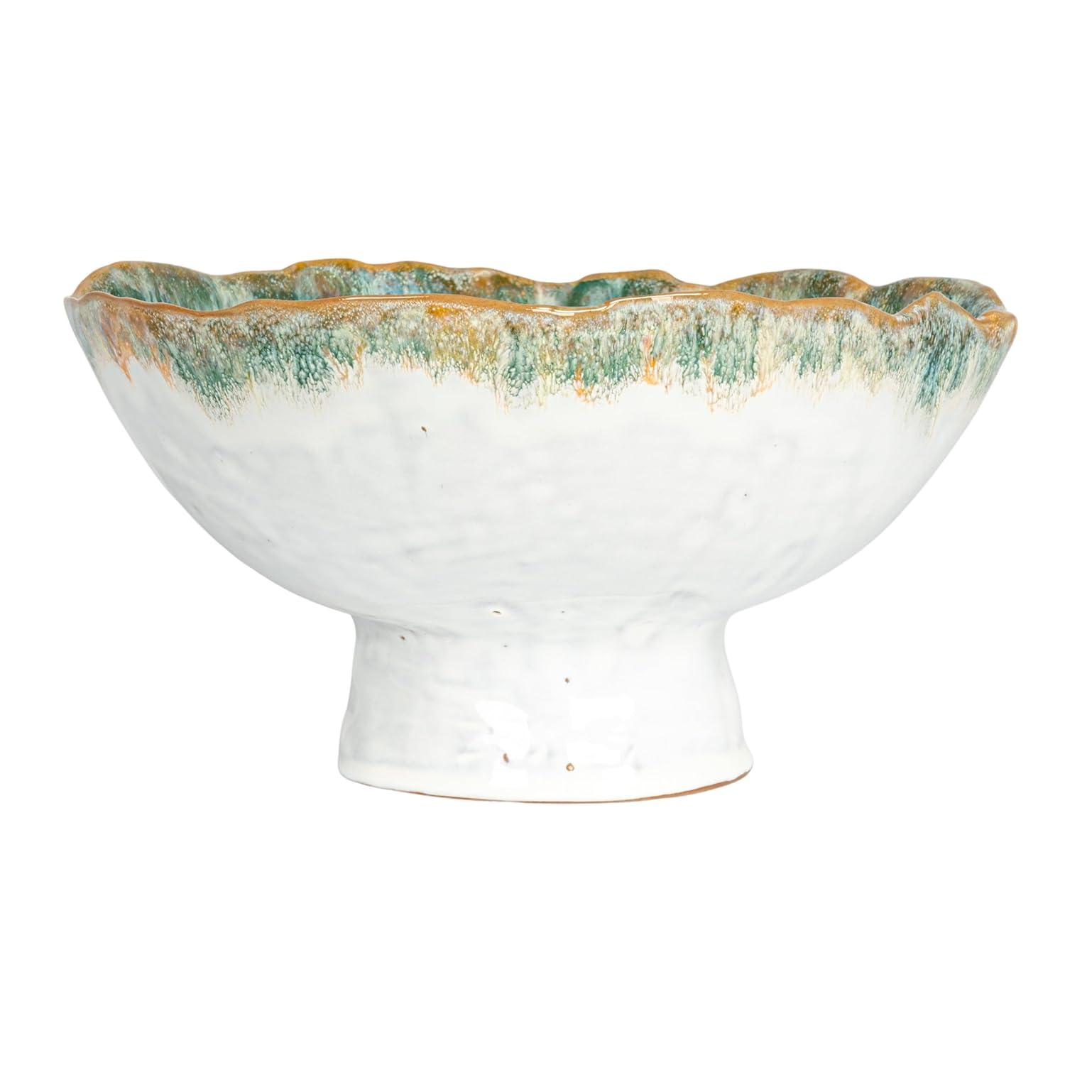 Green and Brown Speckled Stoneware Bowl with Stand