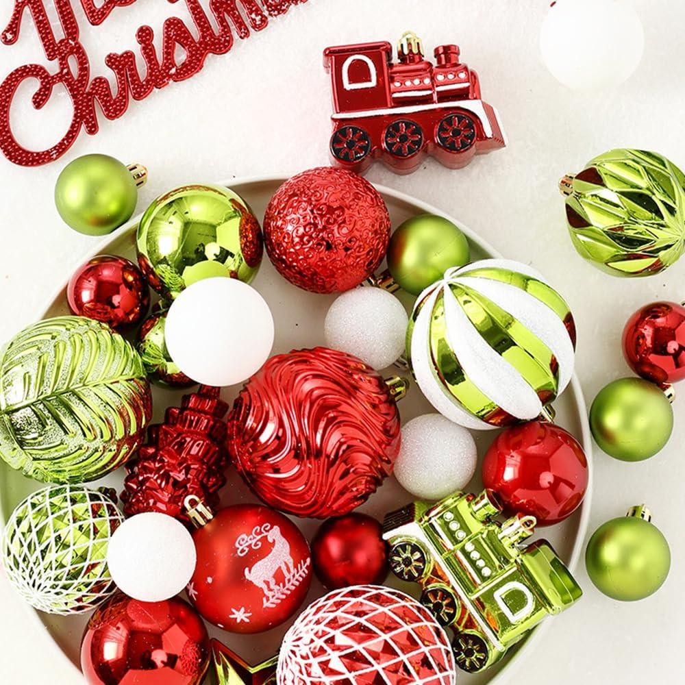 BENESKY Christmas Tree Decorations Set, 70ct Red and White Shatterproof Christmas Ball Ornaments Bulk, Hanging Ornaments for Christmas Trees Xmas Holiday Decor