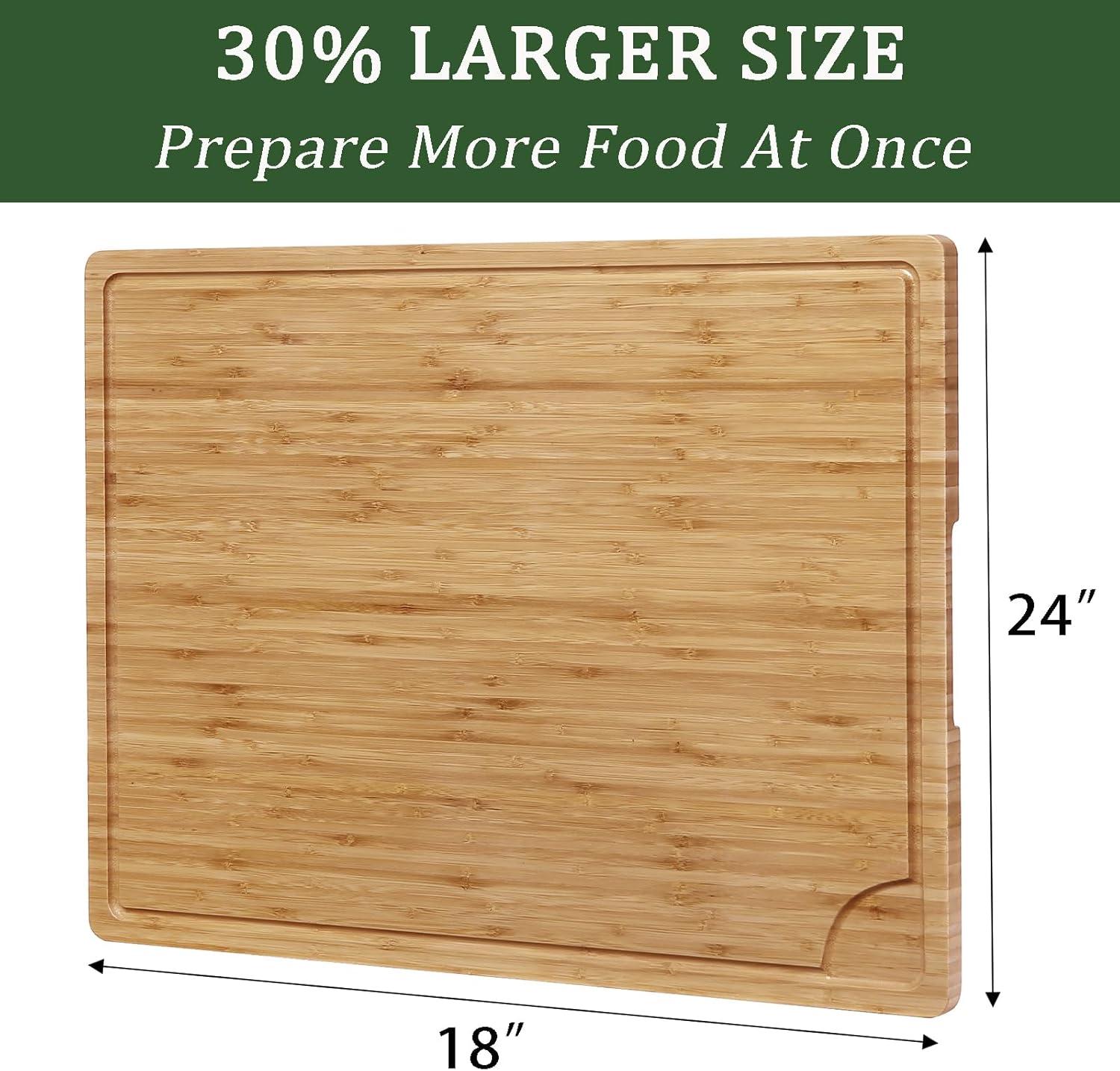 Large Bamboo Cutting Board with Juice Groove and Handles