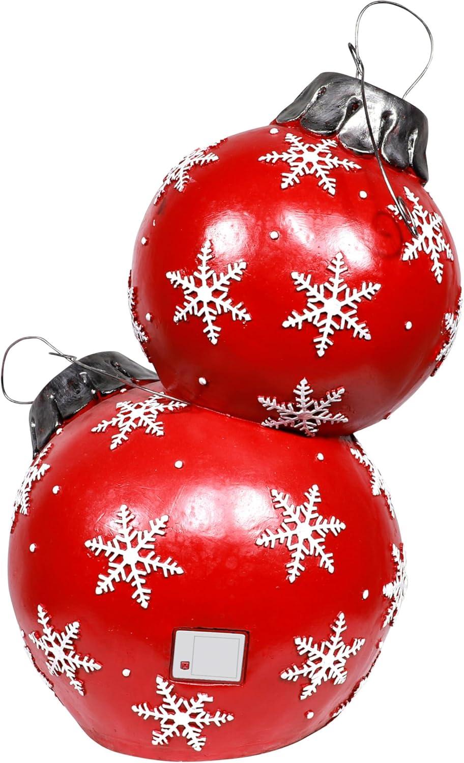 Alpine Corporation 21" x 16" x 30" Light-Up Freestanding Christmas Ball Ornament Decor, Red