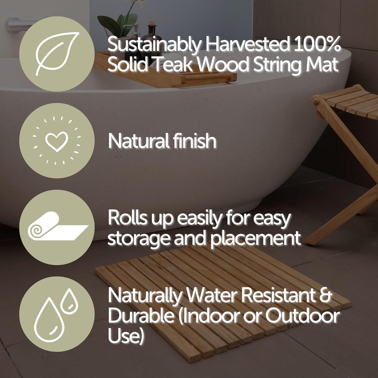 Nordic Teak 19.6" x 19.6" Natural Shower and Bath String Mat - Beige