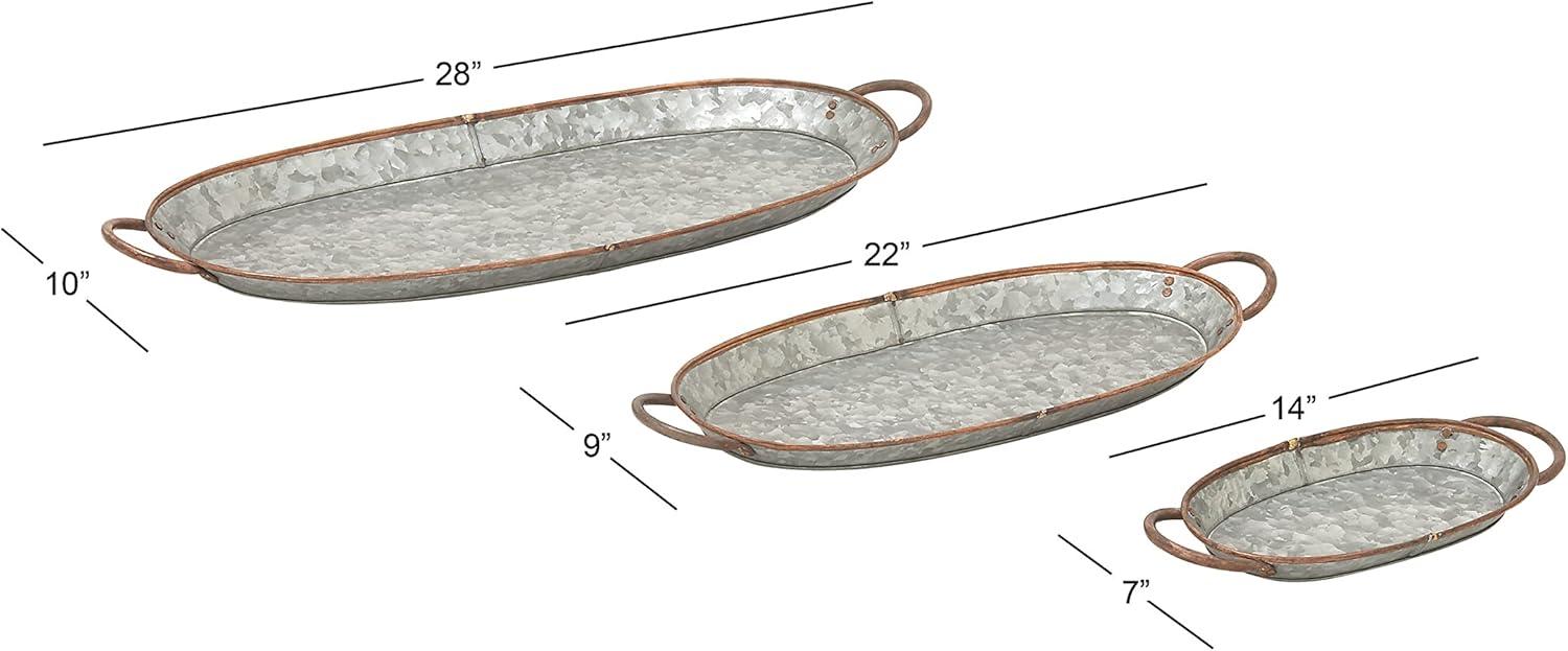 DecMode 14", 22", 28"W Gray Metal Galvanized Tray, 3-Pieces