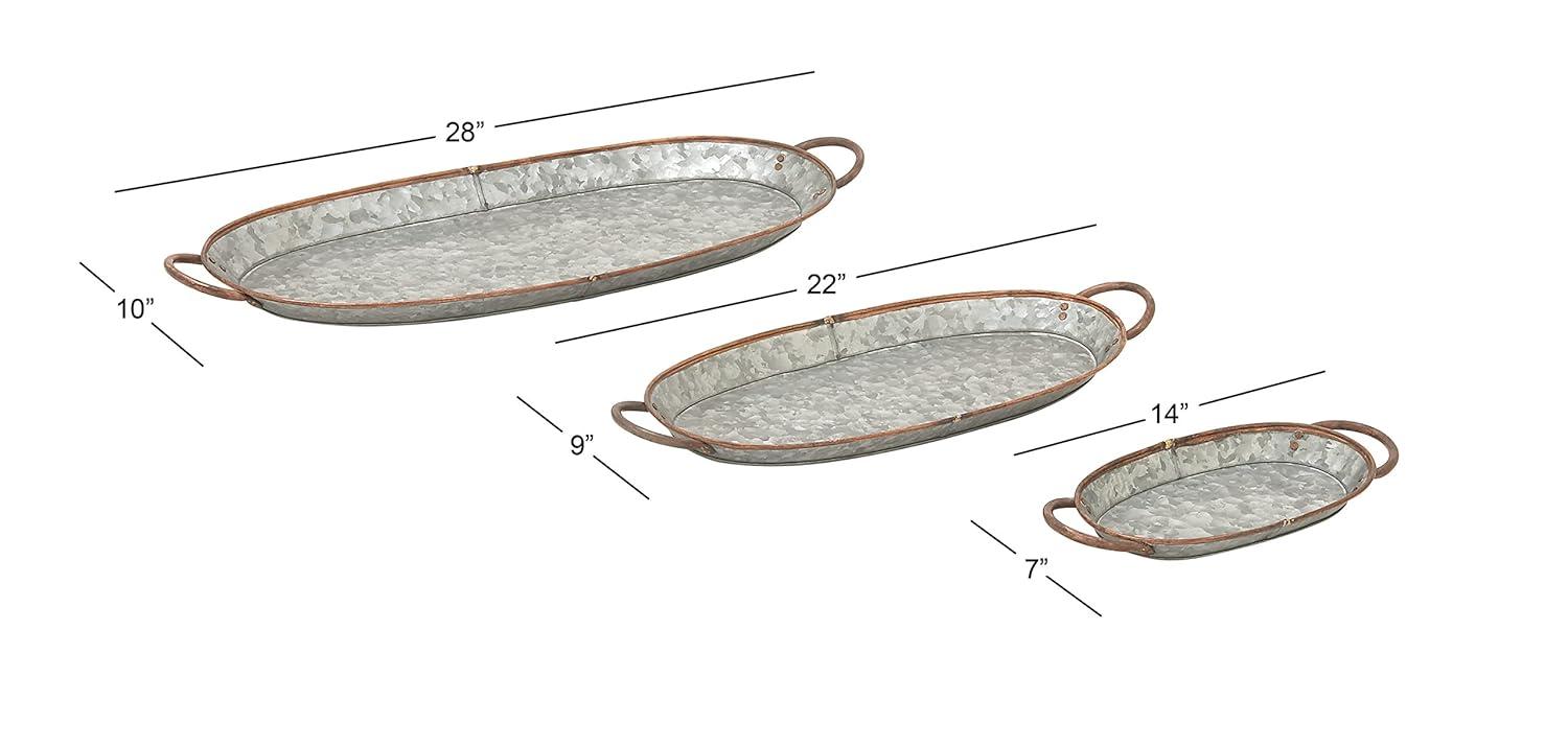 DecMode 14", 22", 28"W Gray Metal Galvanized Tray, 3-Pieces