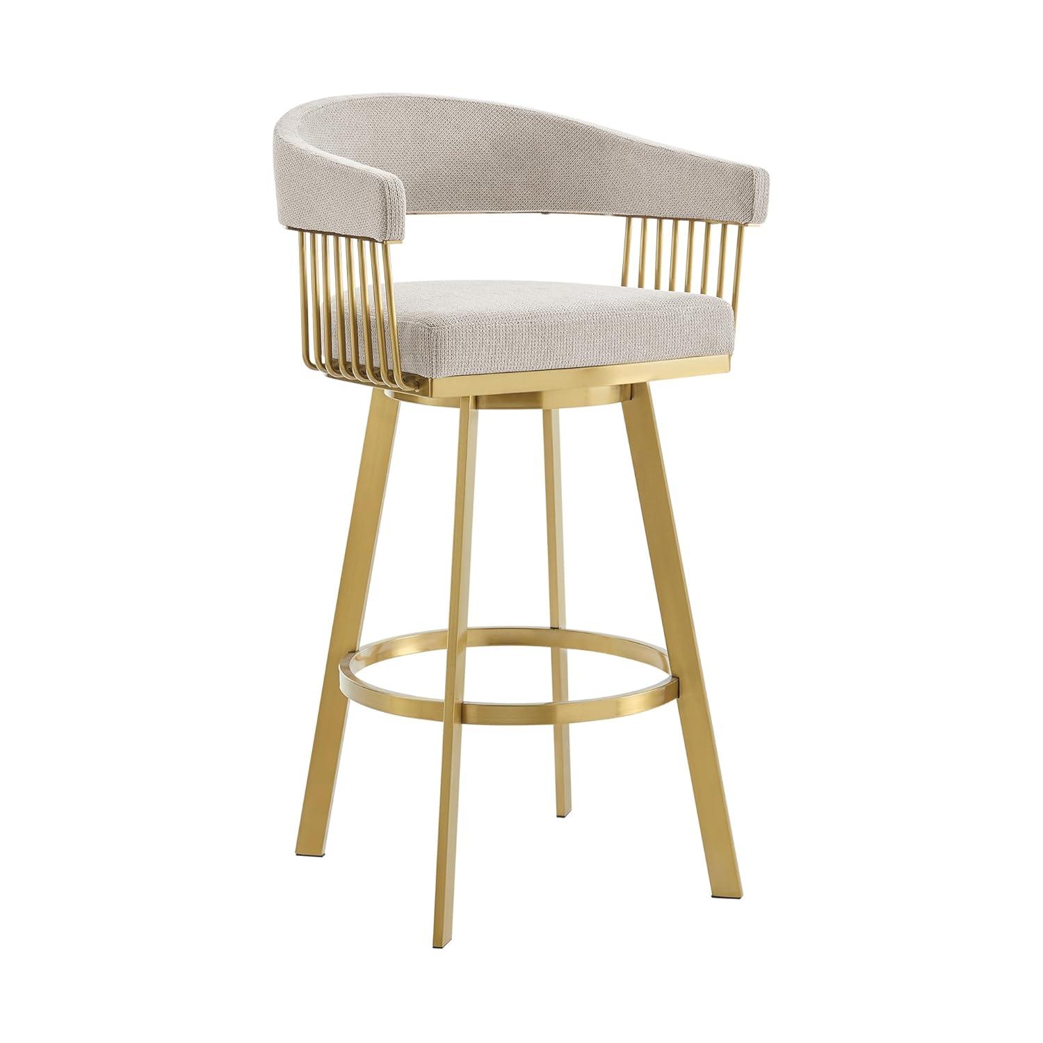 Chelsea 26" Swivel Counter Stool with Gold Brushed Stainless Steel and Taupe Fabric