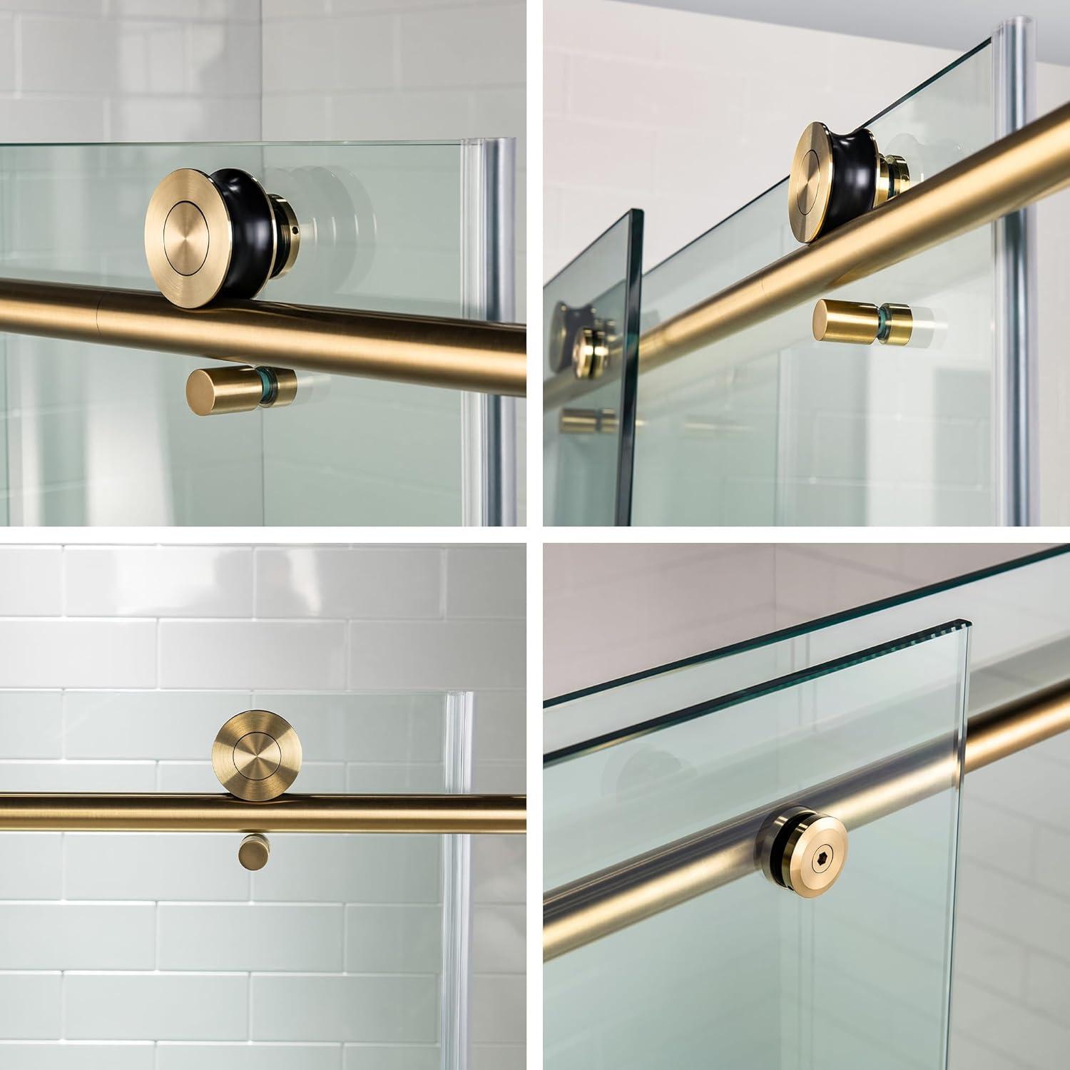 WoodBridge 56"-60" W x 76" H Single Sliding Frameless Shower Door | 3/8" (10mm) Thickened Upgrade Tempered Glass | Stainless Steel Hardware | Safe, Explosion-Resistant, Clear & Stylish, Sturdy & Durable MBSDC6076-BG