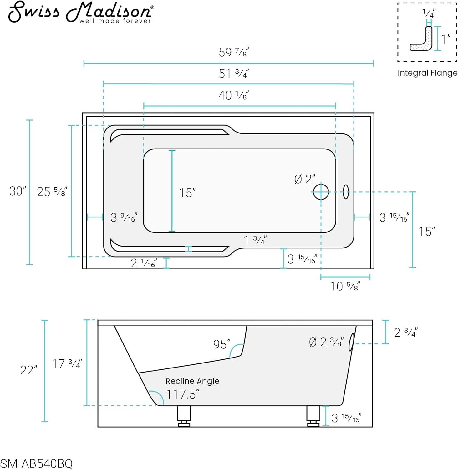 Voltaire 60" x 30" Alcove Bathtub with Apron