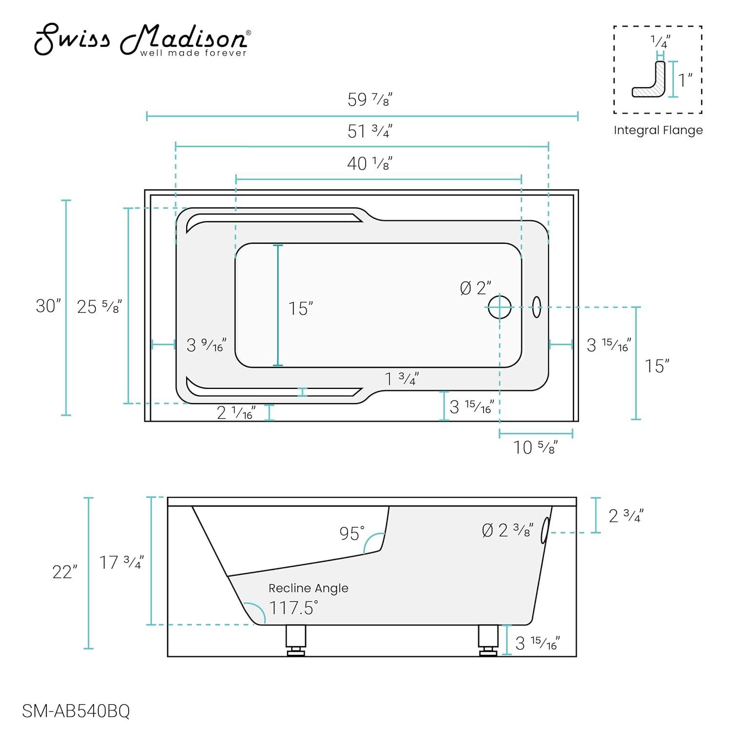 Voltaire 60" x 30" Alcove Bathtub with Apron