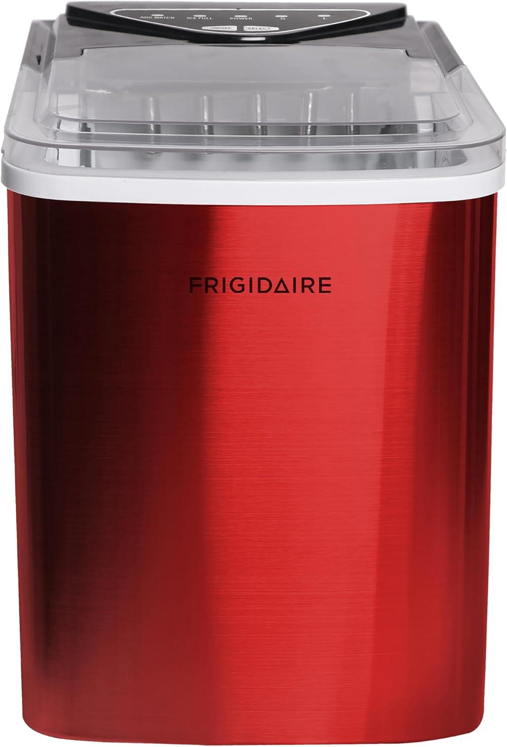 Frigidaire, 26 Lbs. Countertop Ice Maker, Bullet Shaped Ice, Red Stainless Steel