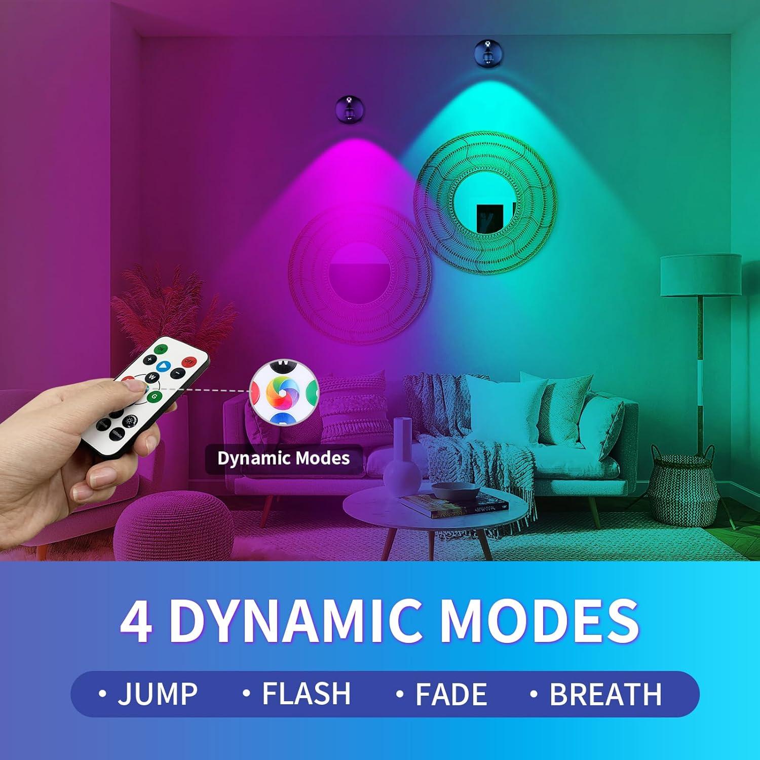 LED Spot Light Indoor, Battery Operated Led Light Stick Up Lights with Remote, Mini Spotlight Dimmable Accent Lights for Lighting up Paintings Pictures(RGB 2 Pack)
