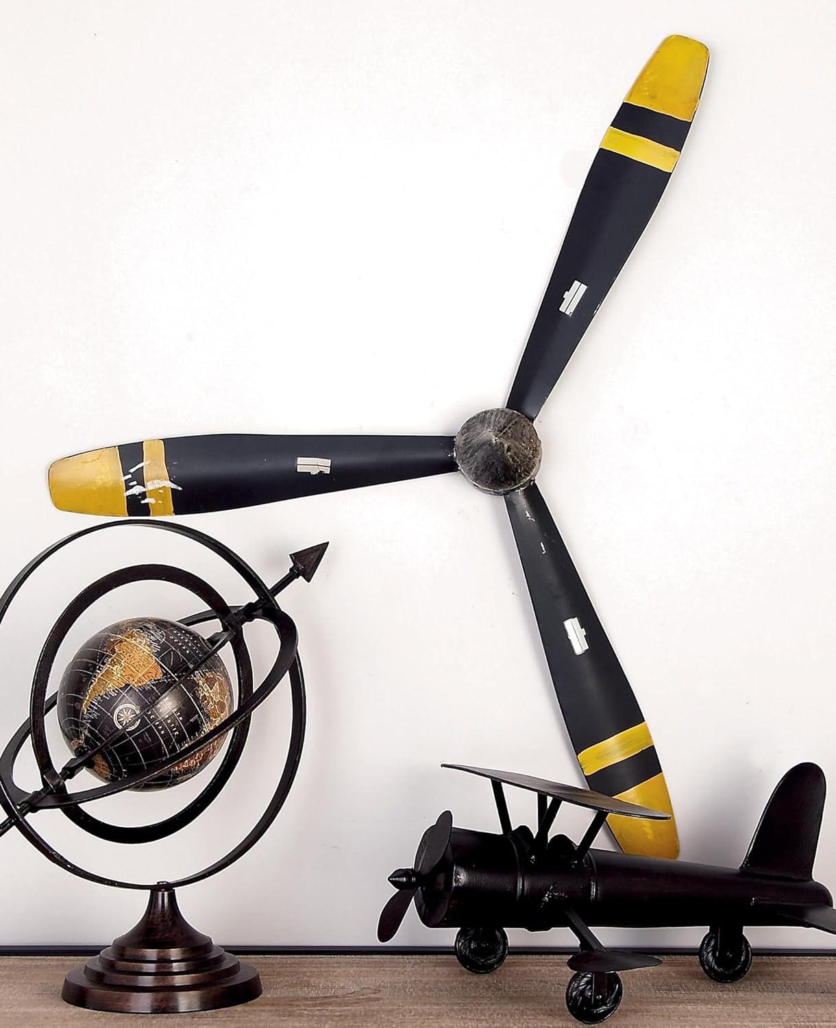 DecMode Brown Metal 2 Blade Airplane Propeller Wall Decor with Aviation Detailing