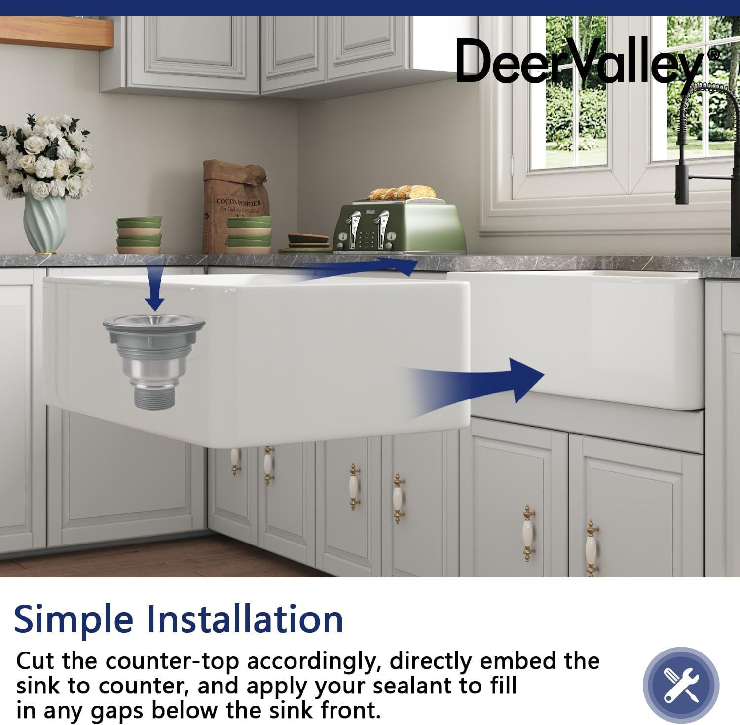 DeerValley 33" L X 20" W Single Basin Workstation Farmhouse Kitchen Sink With Sink Grid, Cutting Board And Dish-Drying Rack