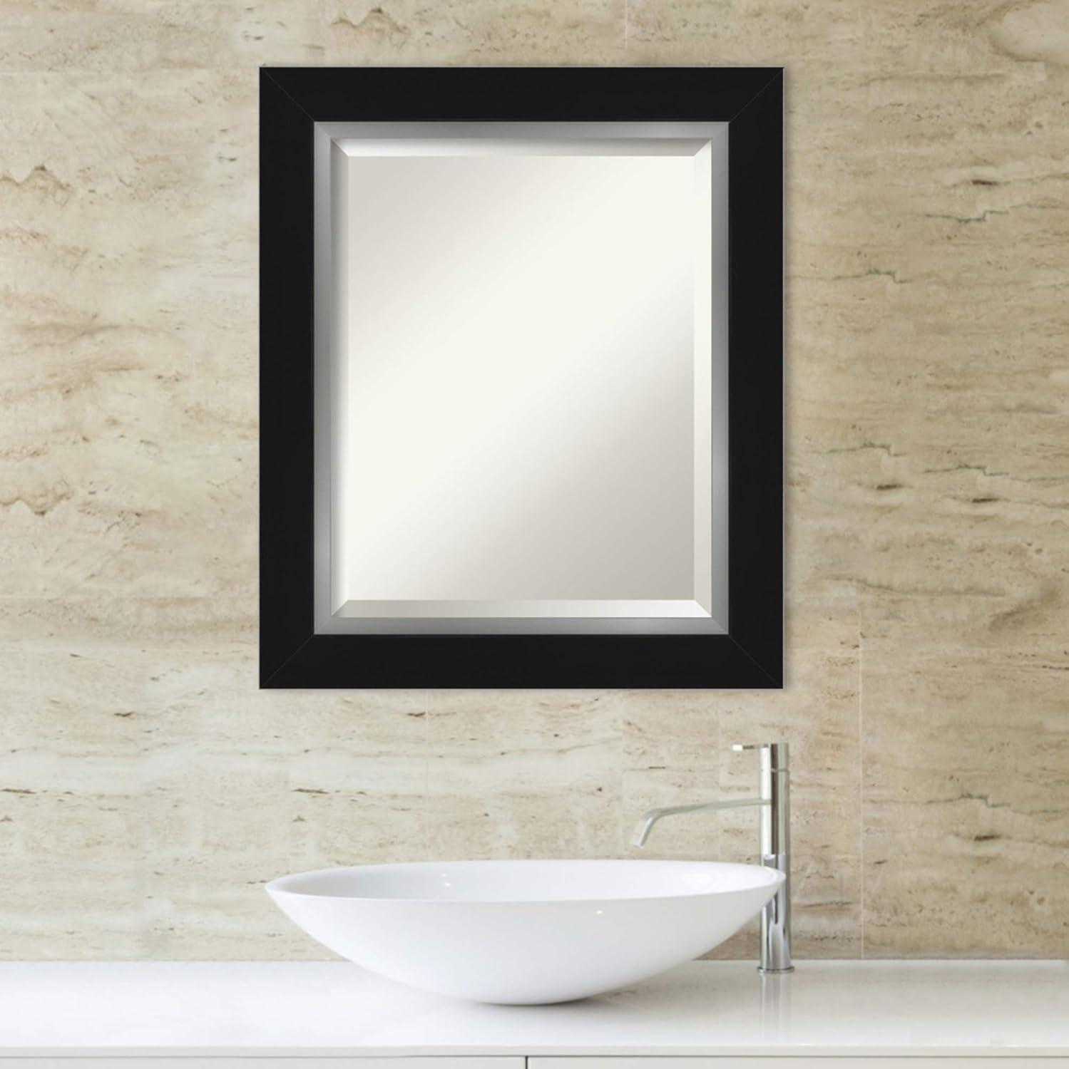 Eva Black Silver Rectangular Beveled Wall Mirror