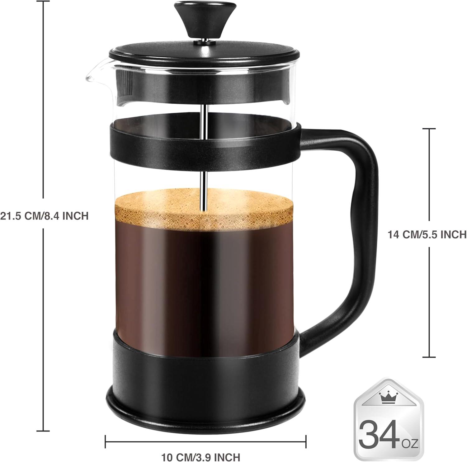 Black Heat Resistant Borosilicate Glass French Press Coffee Maker