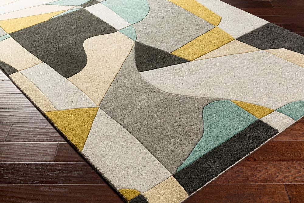 Gaye Geometric Handmade Tufted Wool Gray/Khaki/Teal Area Rug