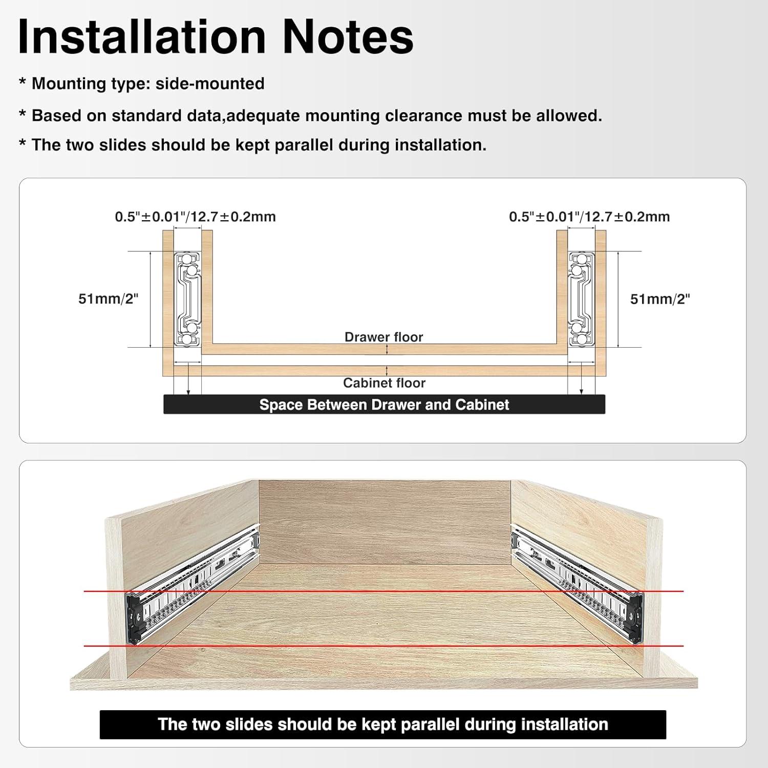 ZHUOJUN 1 Pair 150 lb Load Capacity Heavy Drawer Slides 12 14 16 18 20 22 24 26 28 30 32 34 36 38 40 Inch Side Mount Ball Bearing Runner Full Extension Tool Box Rails Glide(without Lock,18 inch) C30