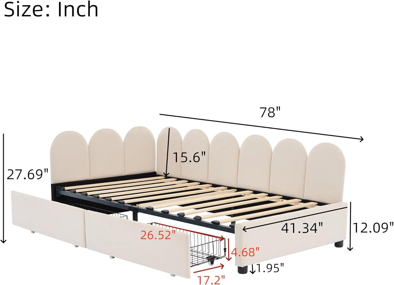 DreamBuck Full Size Upholstered Bed Frame with LED Lights, Upholstered Princess Bed with Crown Headboard and Wooden Slats Support, Modern Platform Bed for Kids, Teens, Girls, No Box Spring Needed