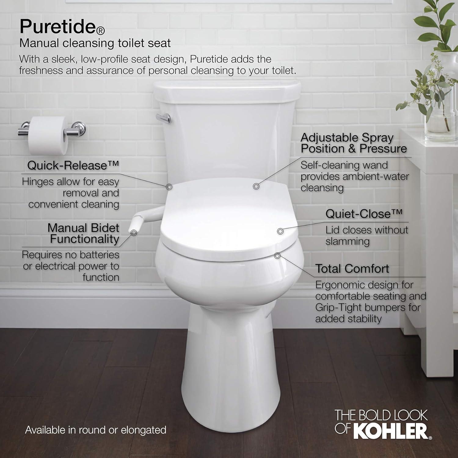 PureWash M250 Elongated Bidet Toliet Seat, Manual Non-Electric Bidets for Existing Toilets