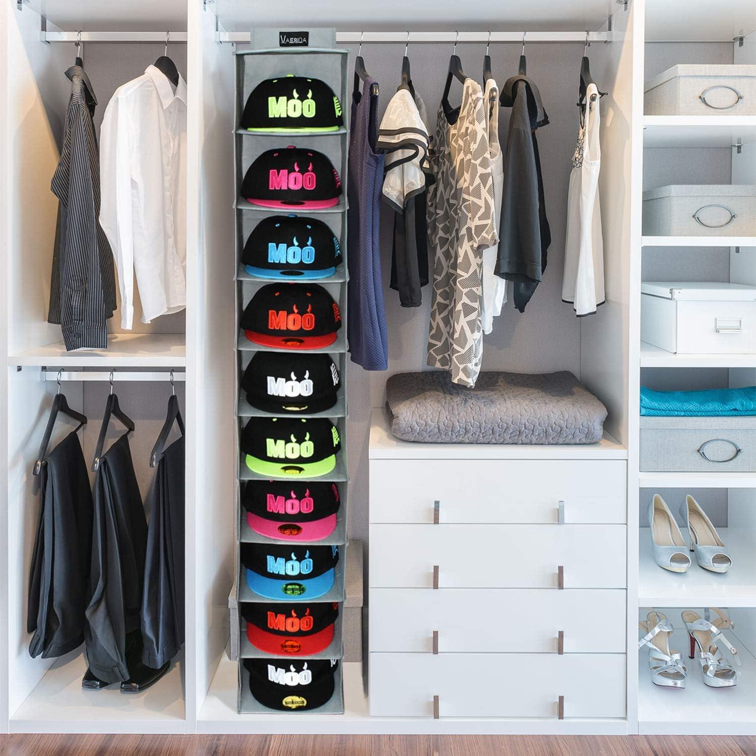 DanceeMangoos 10 Shelf Hat Rack Hanging Closet/Organizer for Storage - Best Baseball Cap Holder, Gray