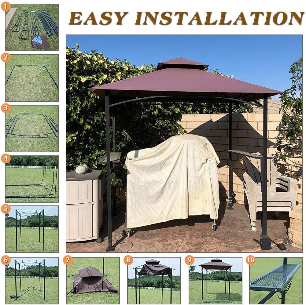 8' x 5' Brown Steel Grill Gazebo with Double Vented Roof