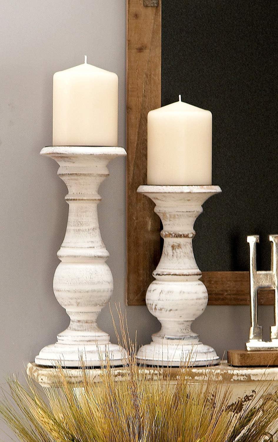 Set of 3 Rustic Pillar Candle Holder White - Olivia & May: Elegant Mango Wood, Sturdy Base, Indoor Use