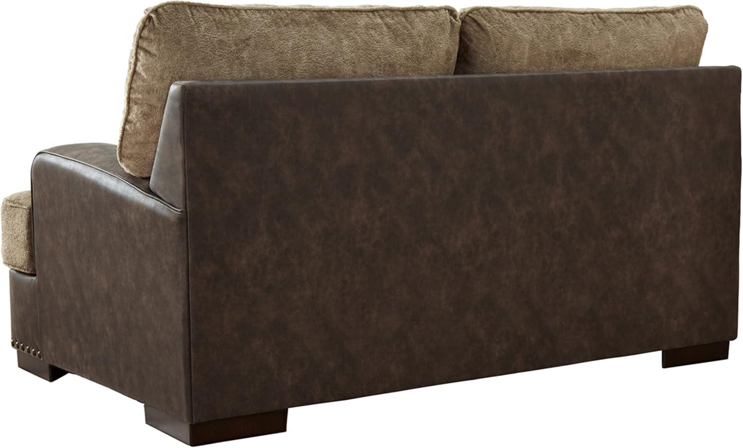 Brown Faux Leather Nailhead Track Arm Loveseat