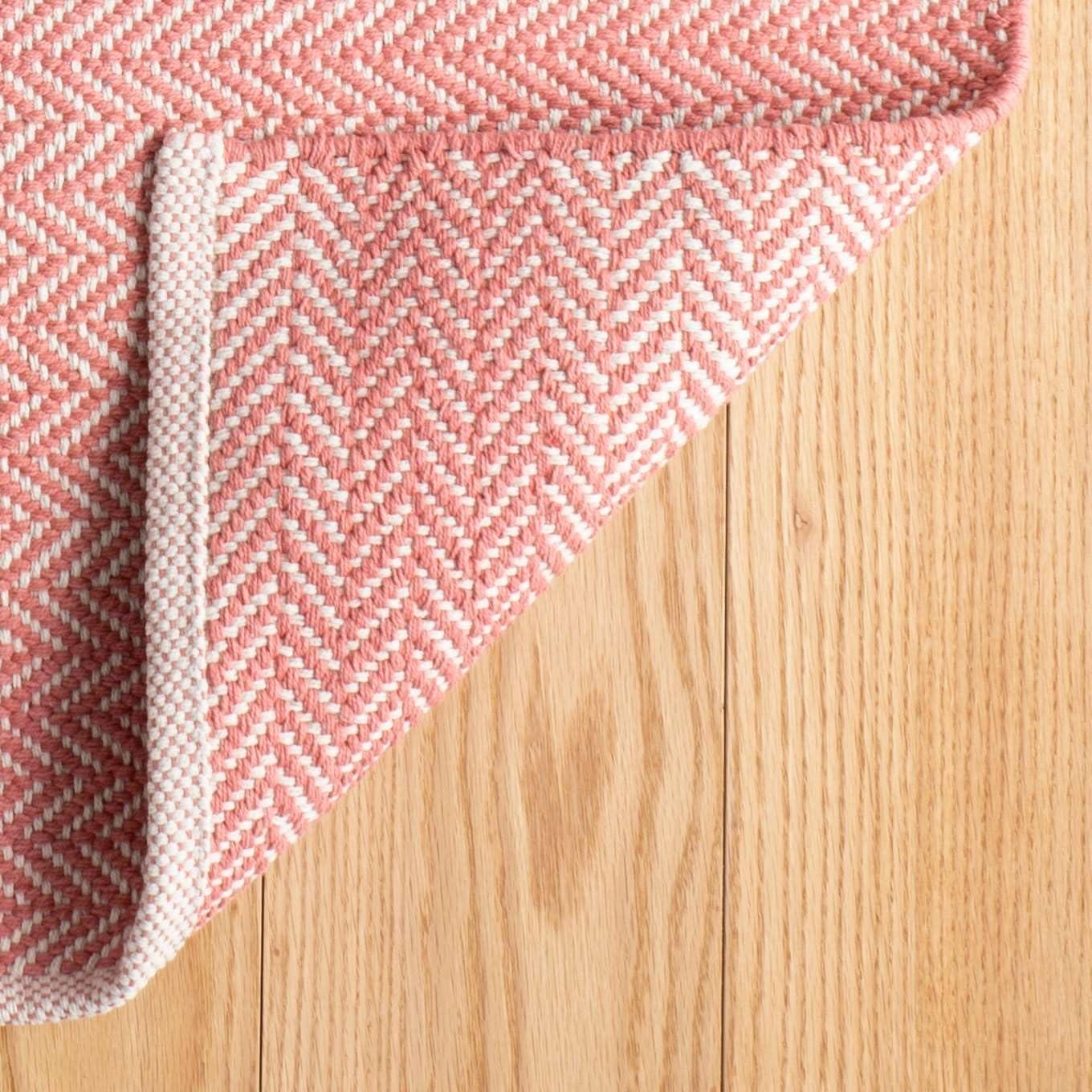 Herringbone Coral Handwoven Cotton Rug