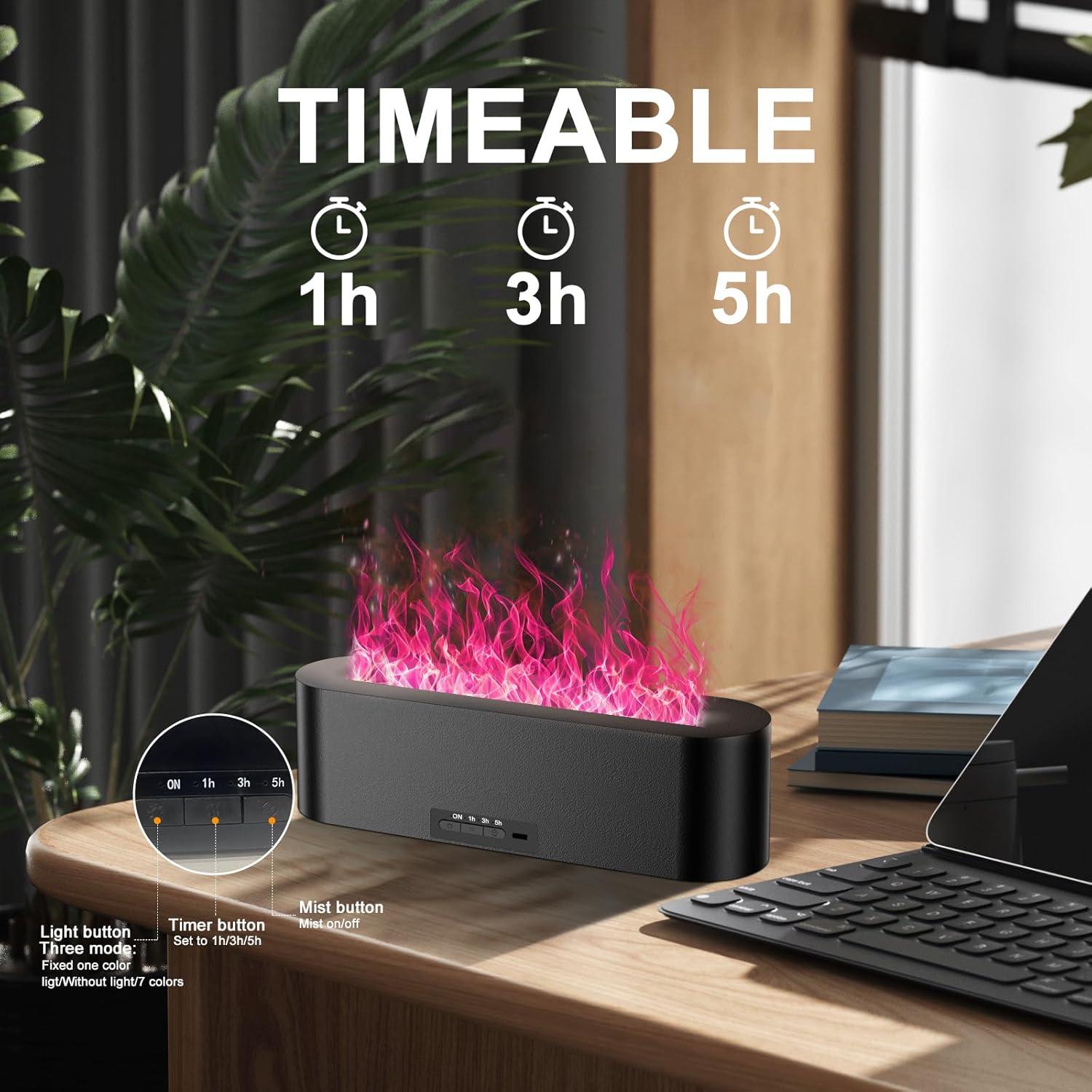 LinsCraft Colorful Flame Fire Diffuser Humidifier, 7 Colors Changing Oil Diffuser, Ultra-Quiet Aroma Essential Oils Aromatherapy Diffusers For Large Room, Bedroom, Office(Timeable, Waterless Auto Off-150Ml)