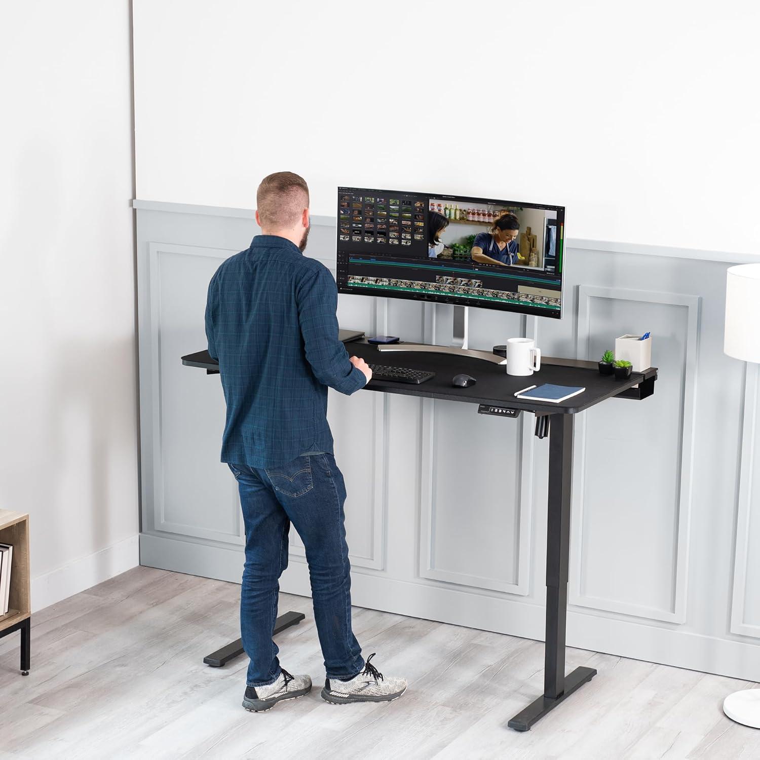 Black Adjustable Height Electric Standing Desk with Cable Management