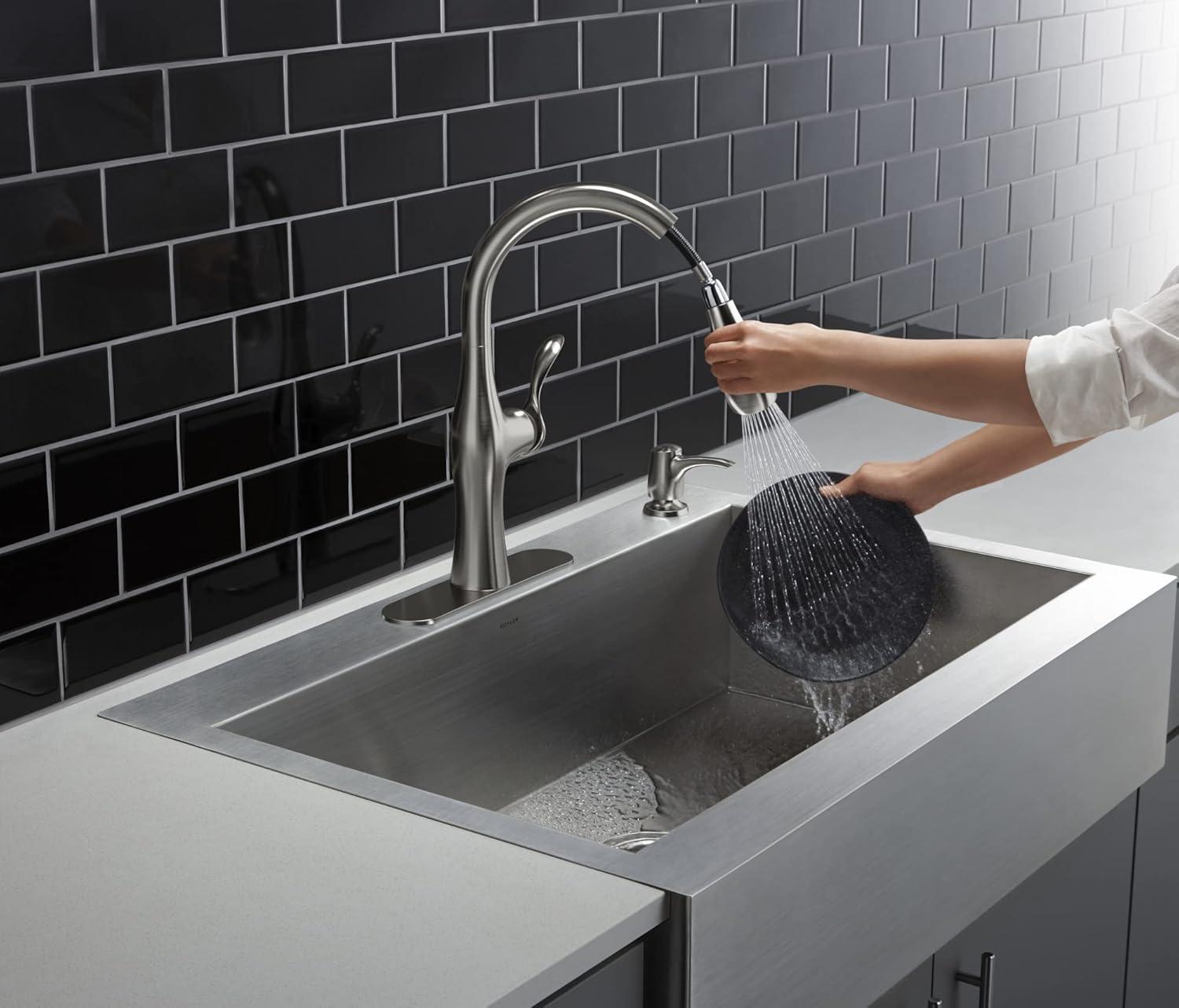 Kohler Alma 1.5 GPM Kitchen Faucet with Pull Down Sprayer & Soap Dispenser, Vibrant Stainless