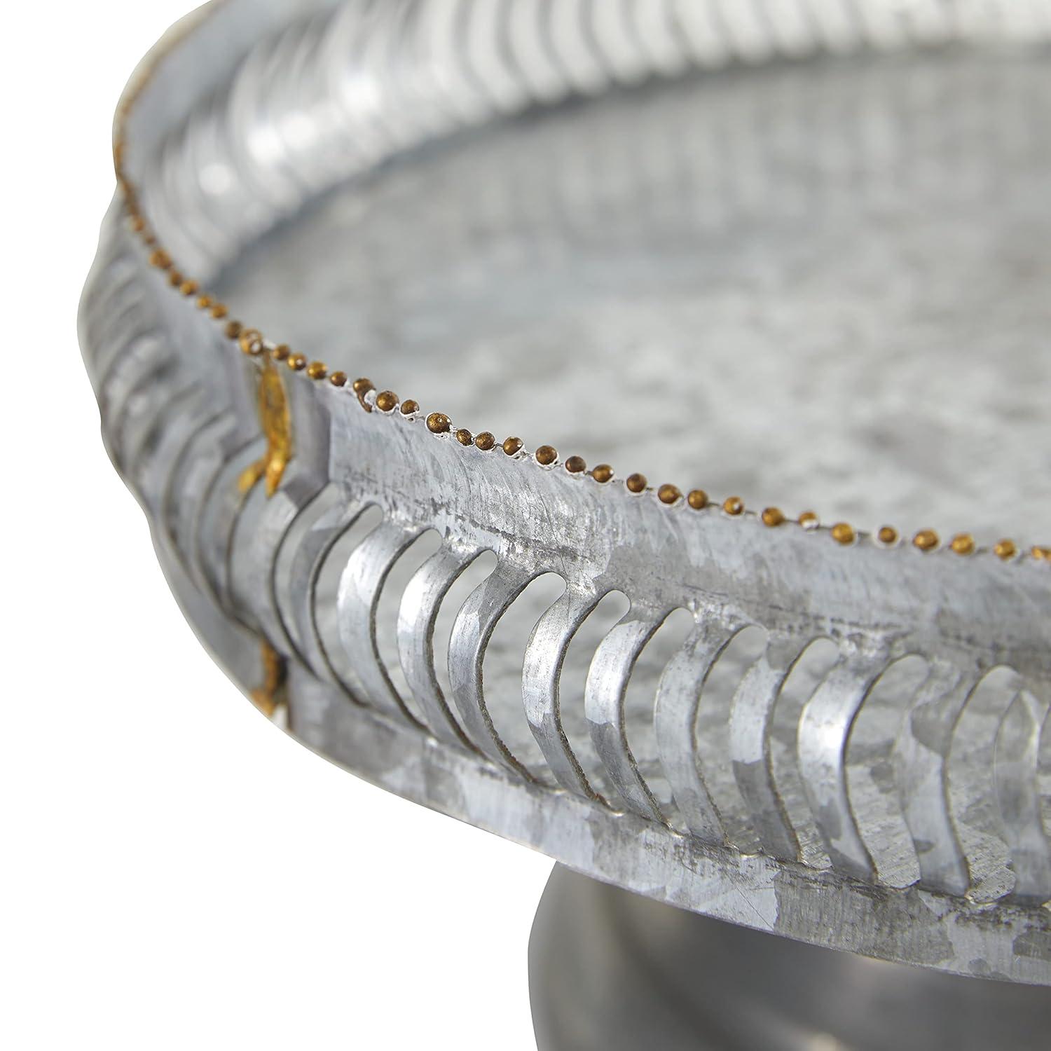DecMode 12", 16"W Gray Metal Galvanized Cake Stand, 2-Pieces