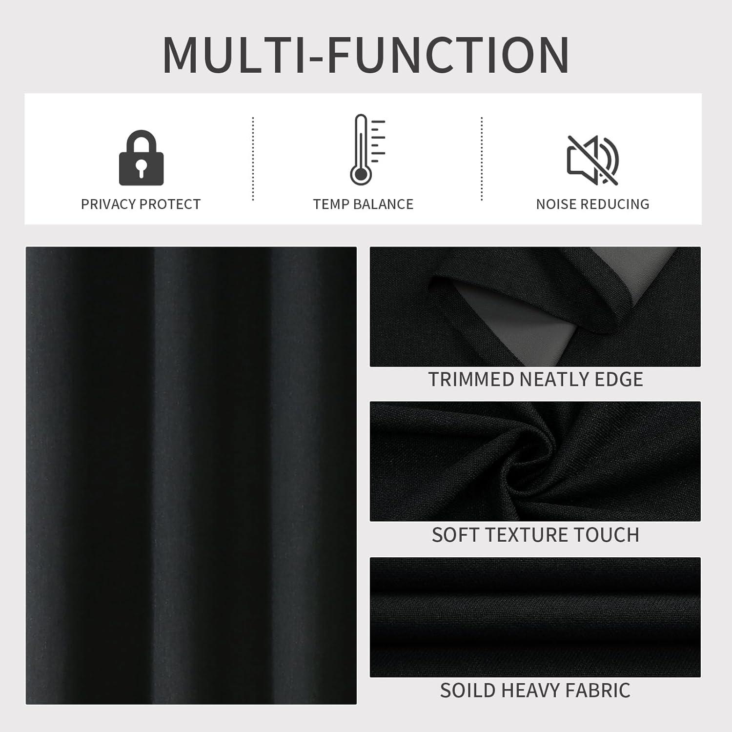 Coodeto Short Blackout Curtains Black, Set of 2, W52 x L63 - Blackout Curtains for Kitchen and Kids Bedroom