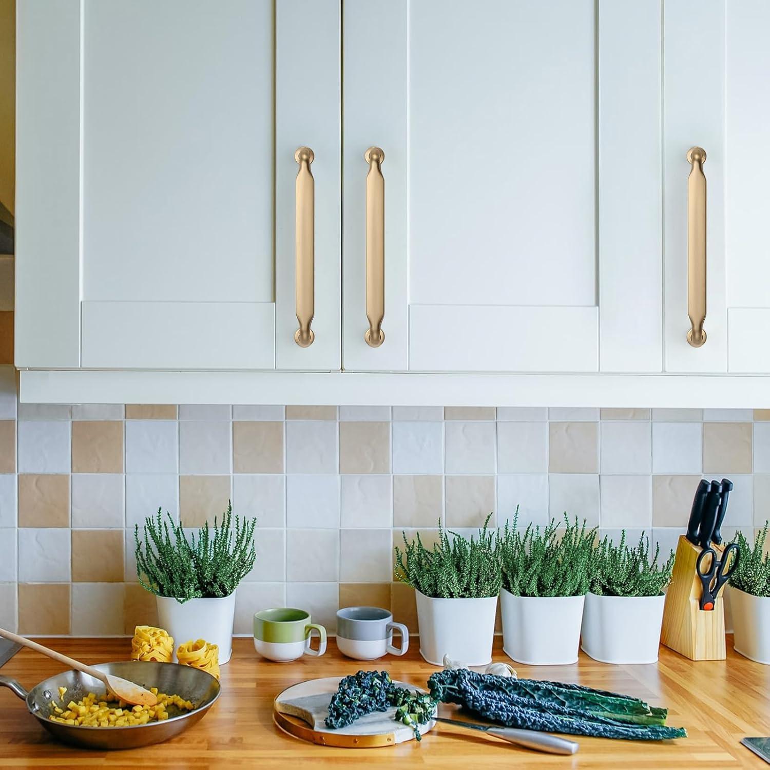 5-Inch Brushed Brass Modern Cabinet Pulls with Mounting Hardware