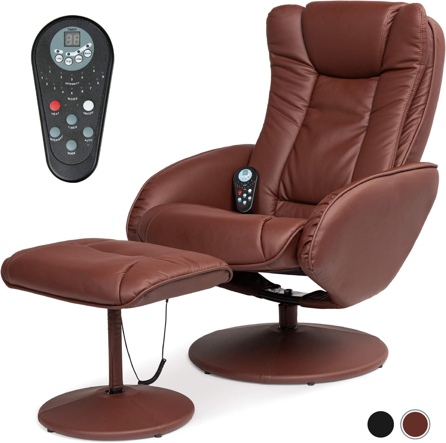 Best Choice Products Faux Leather Electric Massage Recliner Chair w/ Stool Ottoman, Remote Control, 5 Modes - Brown