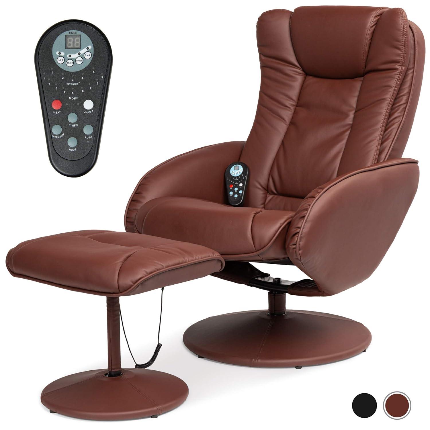 Best Choice Products Faux Leather Electric Massage Recliner Chair w/ Stool Ottoman, Remote Control, 5 Modes - Brown