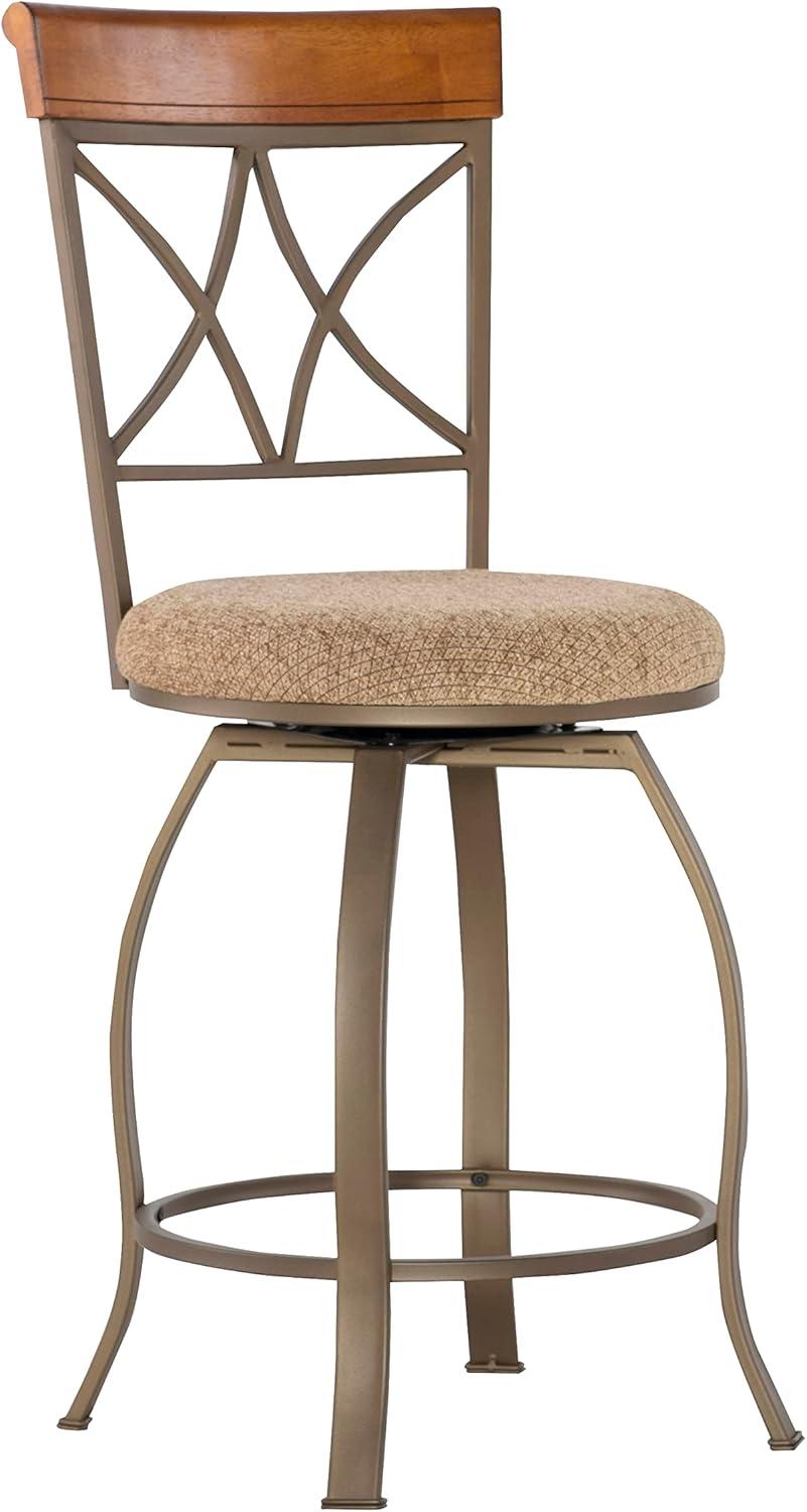 Beige Swivel Counter Stool with Metal Frame and Wood Top