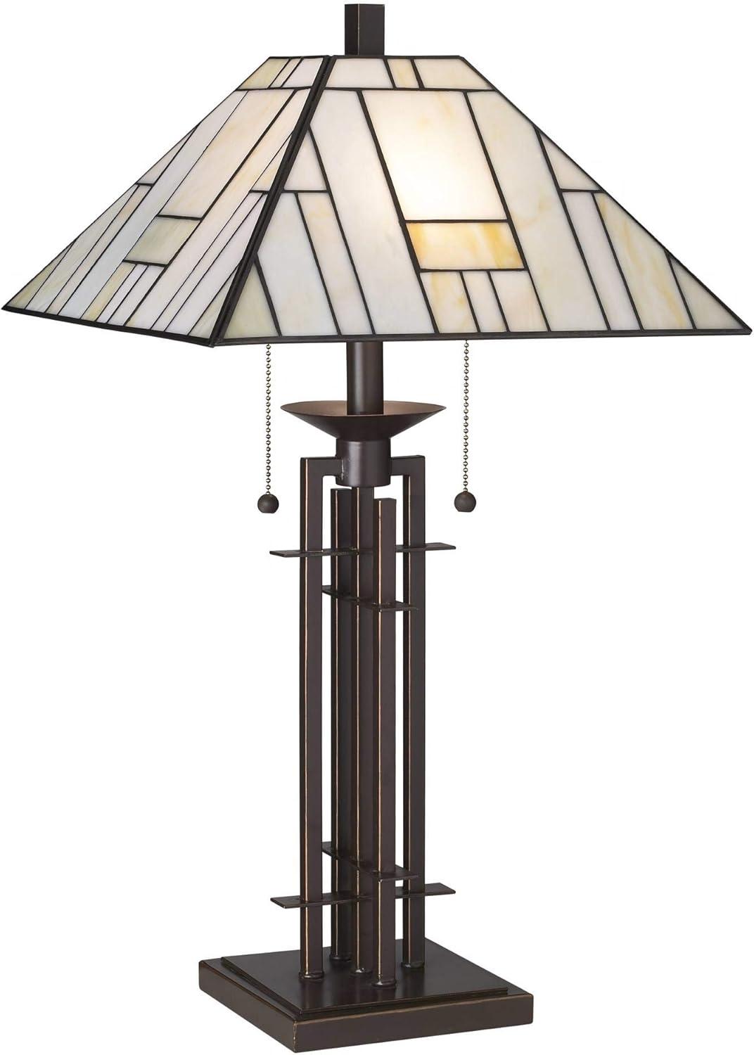 Franklin Iron Works Wrought Tiffany Style Table Lamp 26 1/4" High Bronze Art Deco Stained Glass for Bedroom Living Room Bedside Nightstand Office Kids