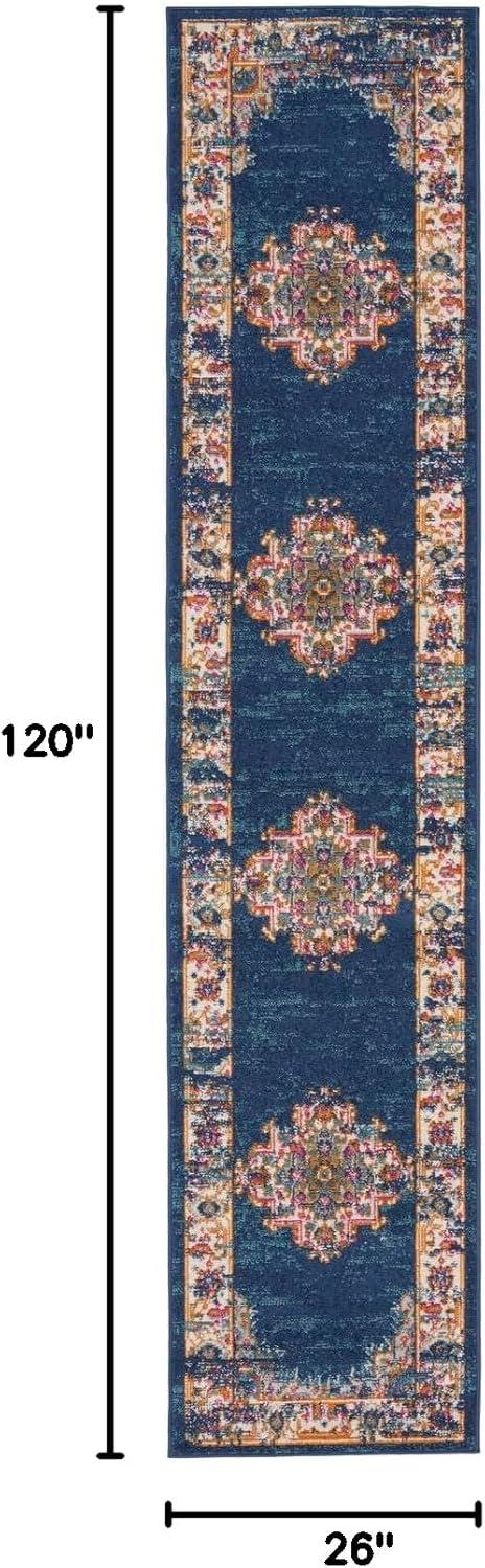 Nourison Passion Medallion Bohemian Indoor Rug Navy 2'2" x 10'