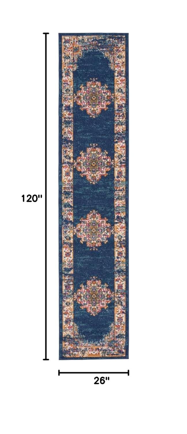 Nourison Passion Medallion Bohemian Indoor Rug Navy 2'2" x 10'