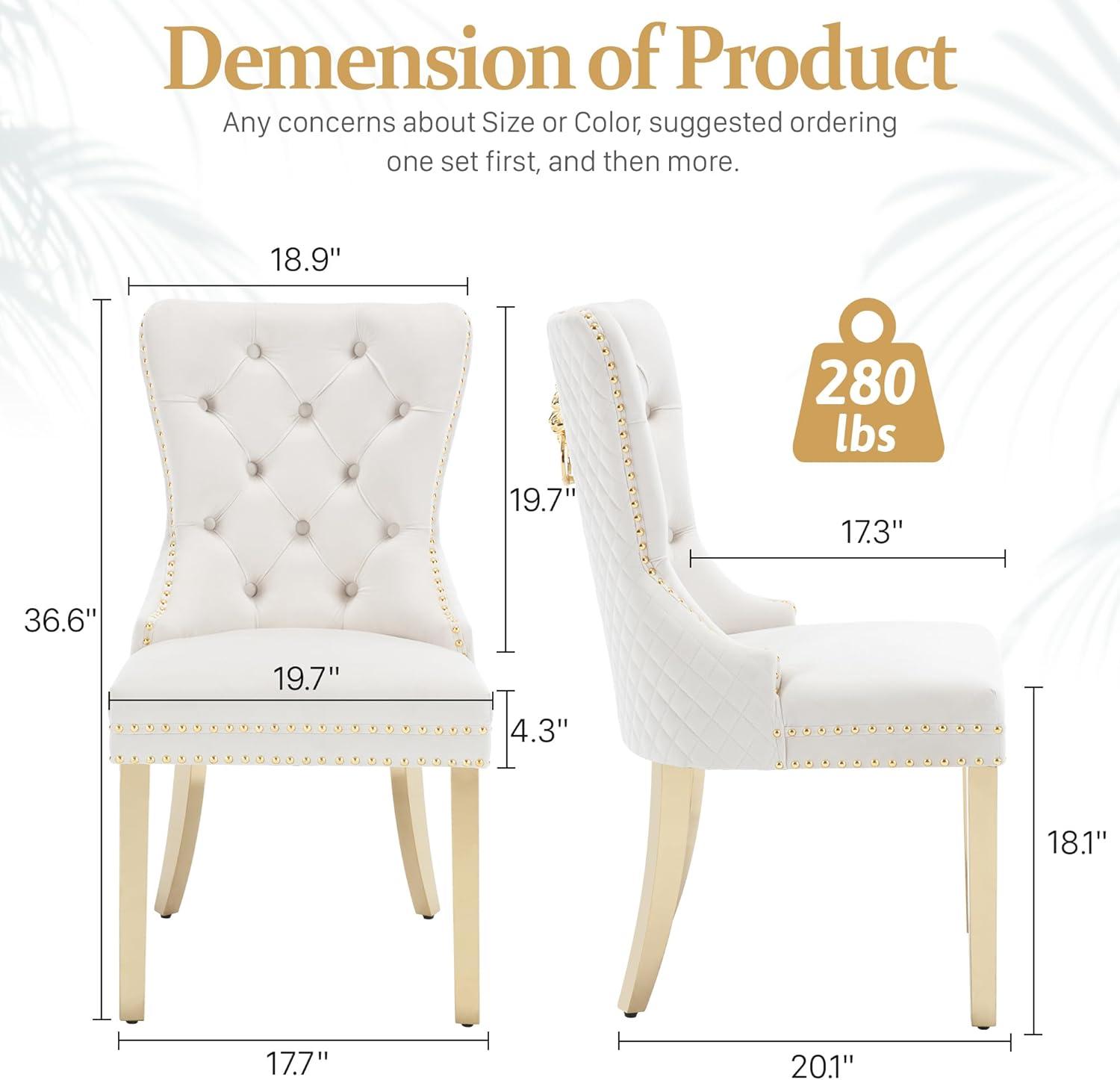 SoarFlash Velvet Dining Chairs Set of 4, Tall Back Side Chair, Modern Upholstered High-end Tufted Side Chair with Button Back Ring, Solid Wood Legs (Beige)