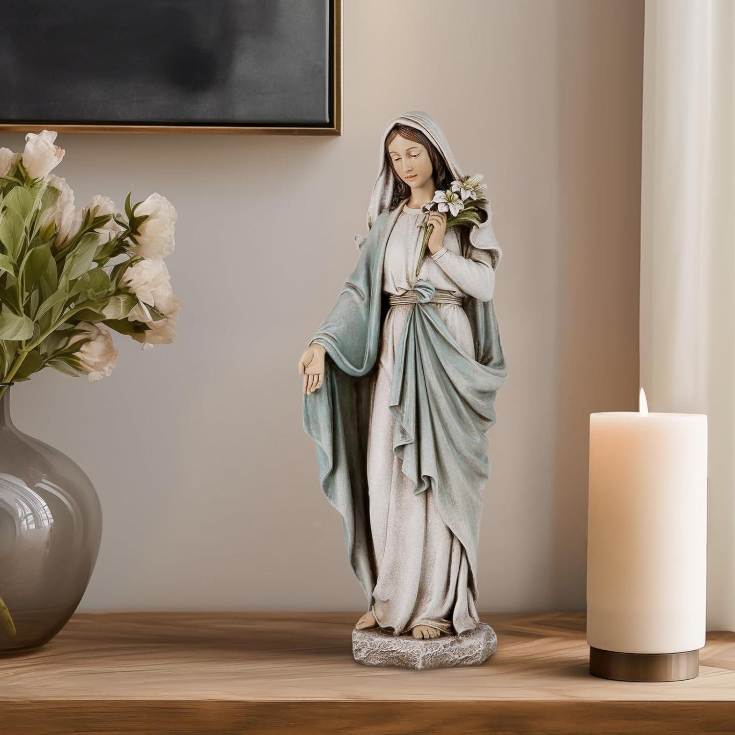 Darby Home Co Blessed Mother Mary Statue - 14 Inch Madonna Virgin Mary Statue Elegant Home Decor, Hand Painted Saint Mary Outdoor Garden Statue For Home Yard Patio Lawn Hallway Decor