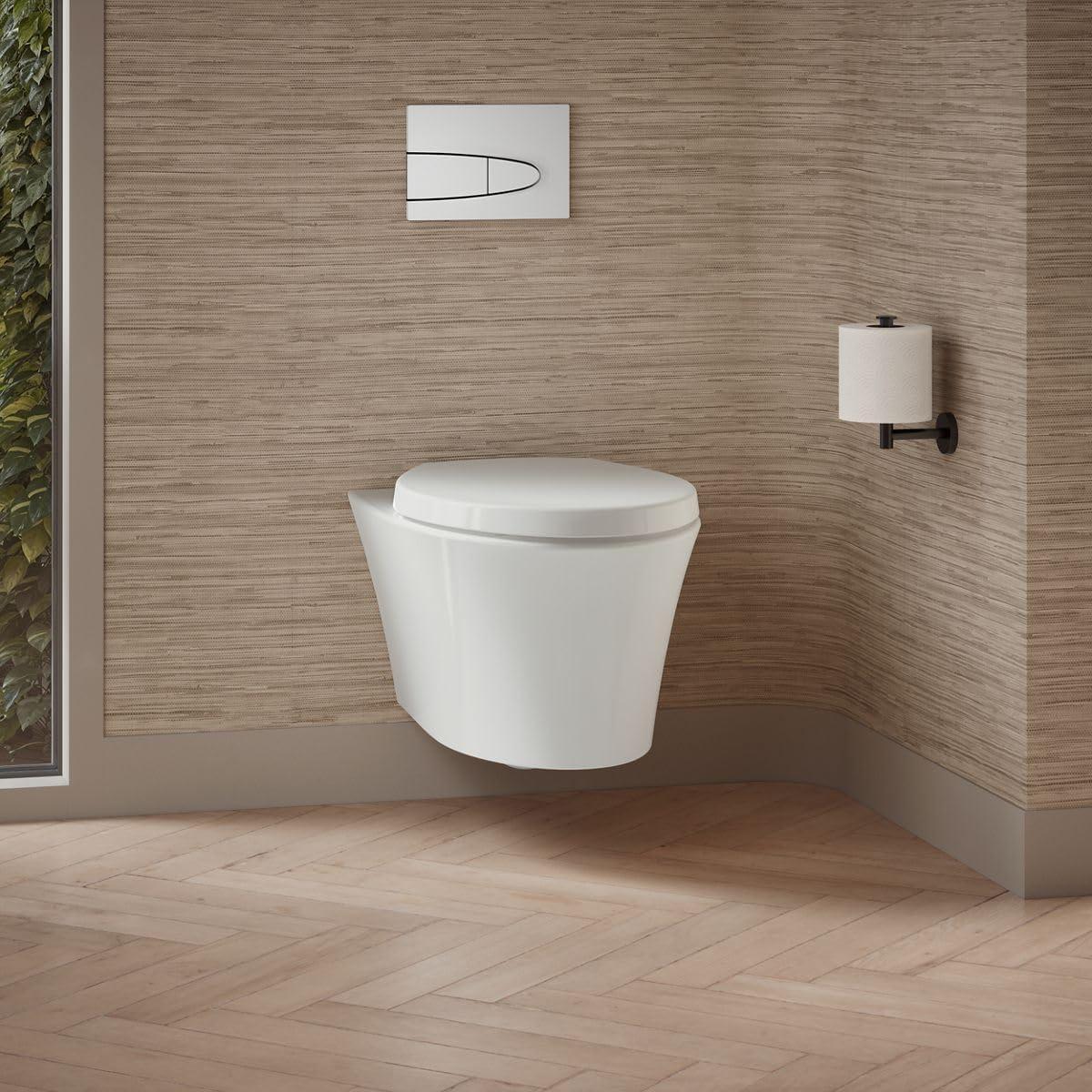 White Wall-Hung Elongated Ceramic Toilet with Skirted Trapway