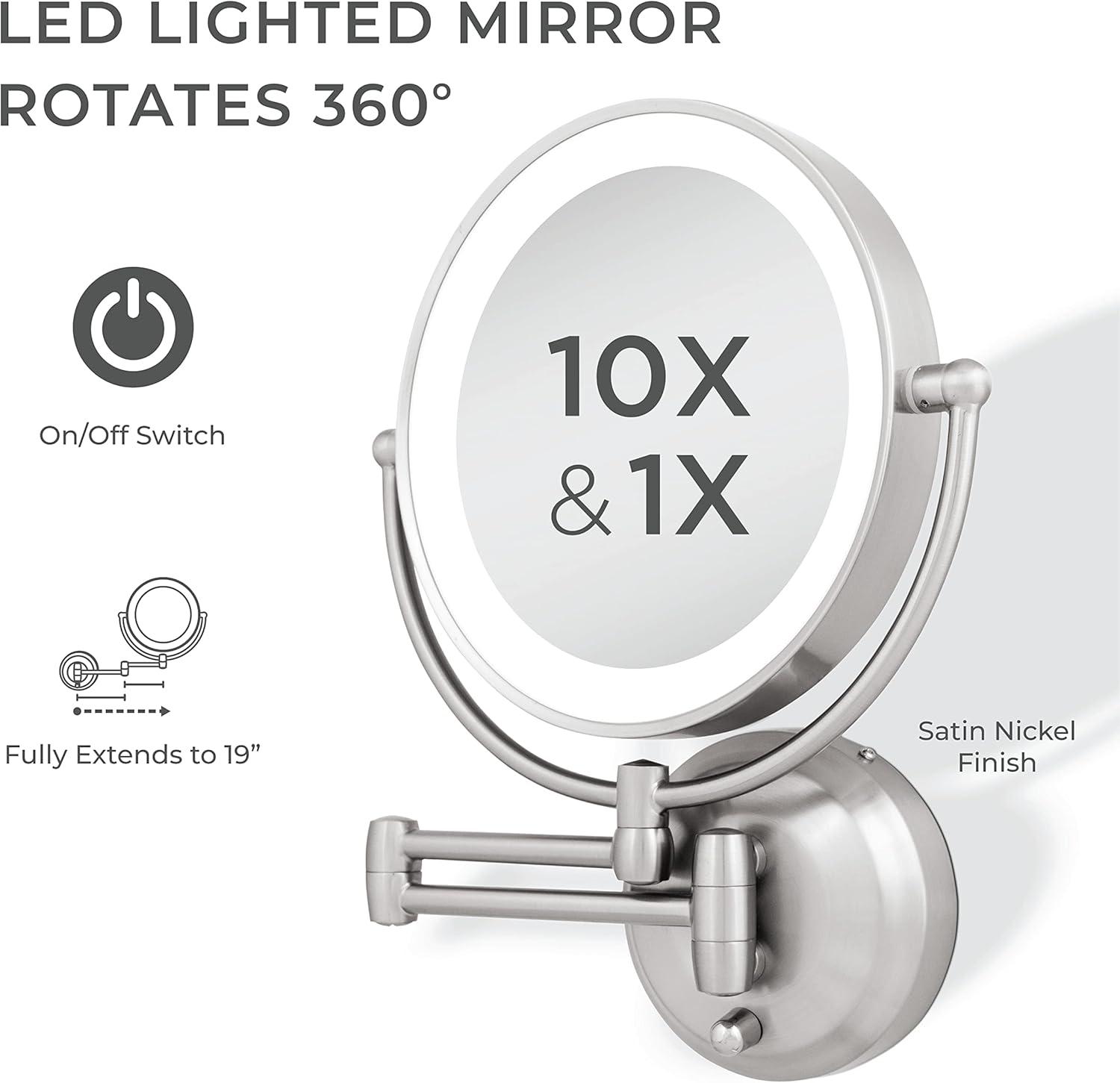 11" Round LED Wall Mount Powered by Battery or Adaptor Makeup Mirror - Zadro