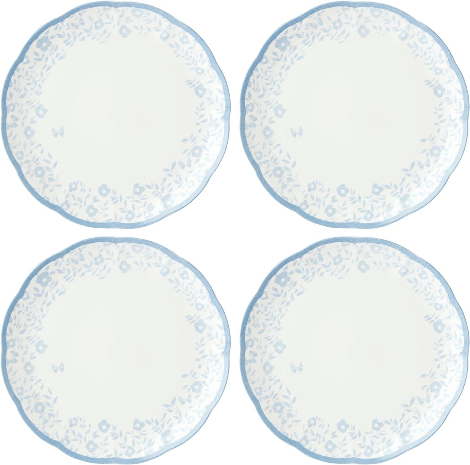 Cornflower Blue Porcelain Scalloped Edge Dinner Plates, Set of 4