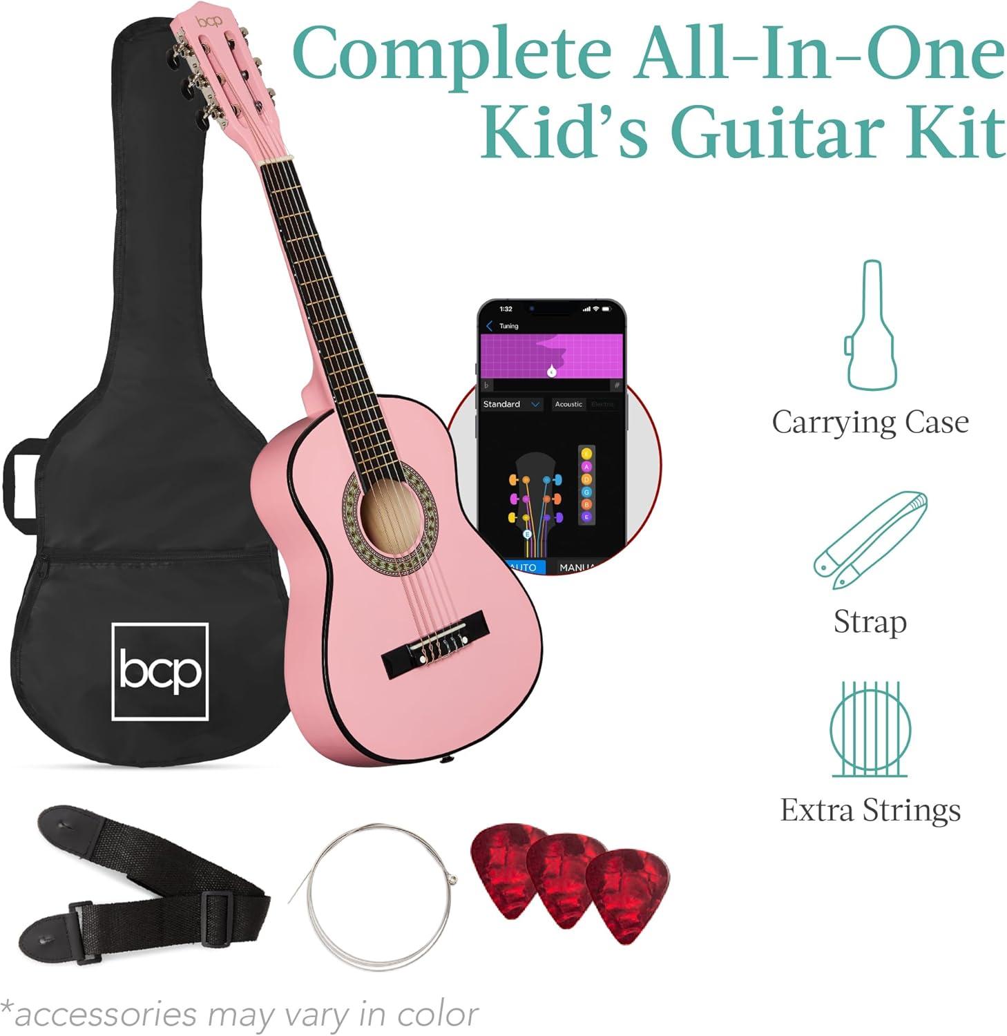 Best Choice Products 30in Kids Acoustic Guitar Beginner Starter Kit w/ Strap, Case, Strings - Pink